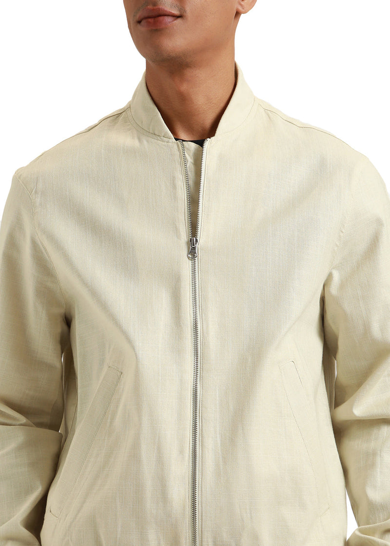 Cream Bomber Linen Jacket