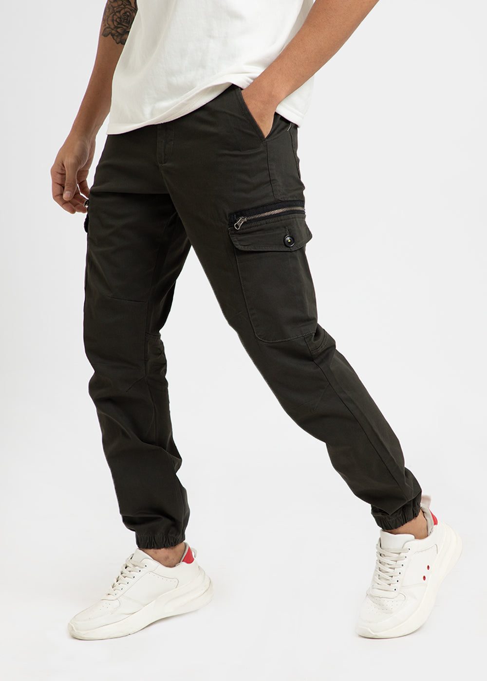 Dark Olive Elasticated Cargo Pant