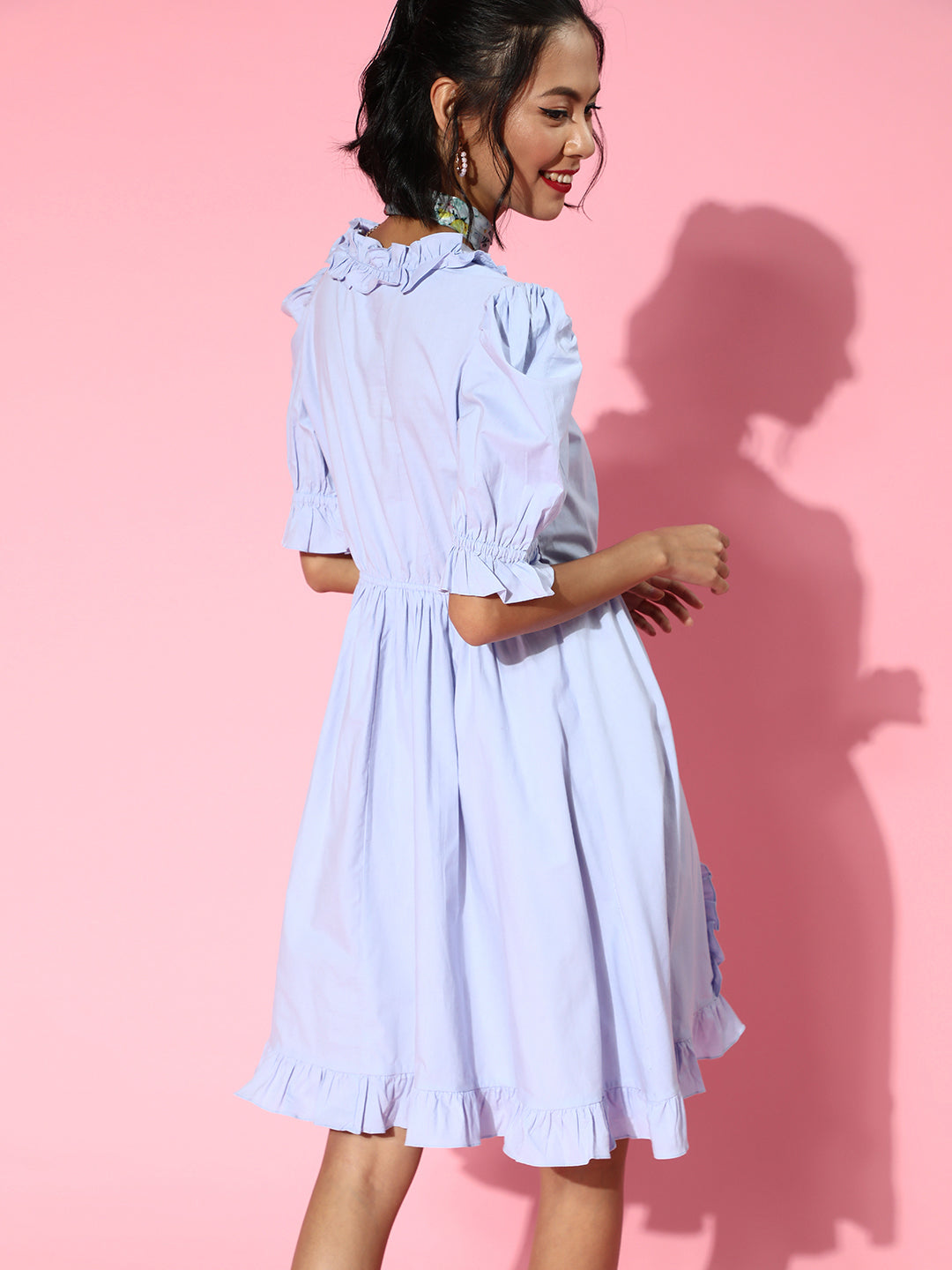 Athena lite blue cotton ruffle and Front BowDetail Dress
