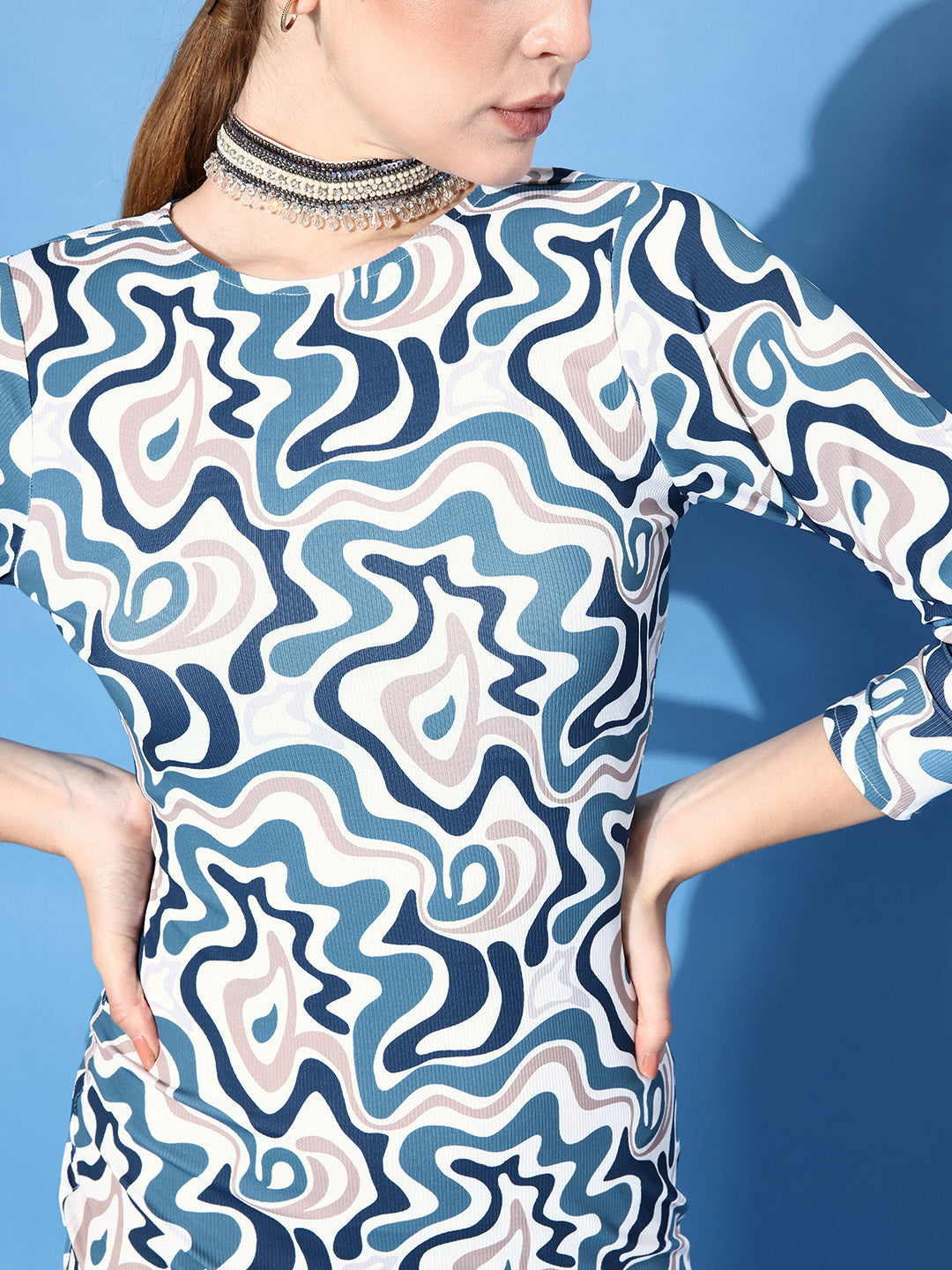 Athena Blue psychedelic print Midi dress