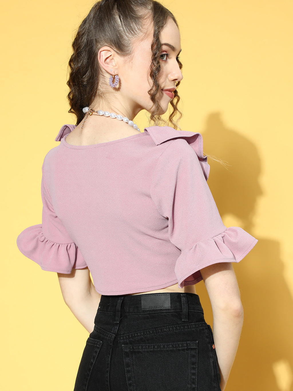 Athena Lavender Square Frill Crop Top