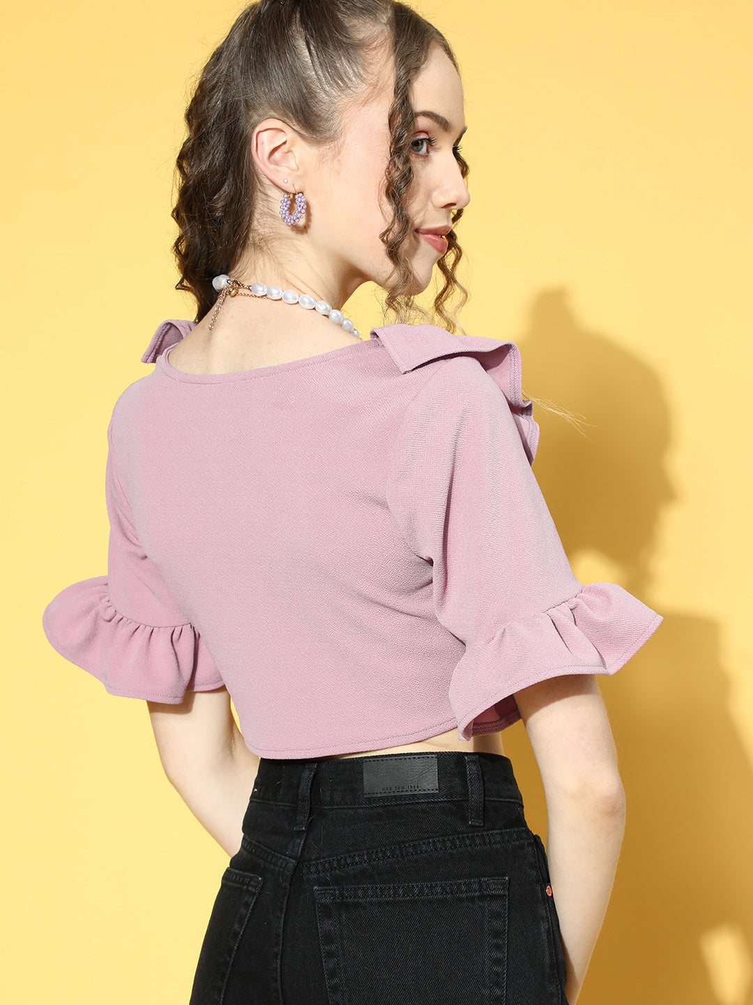 Athena Lavender Square Frill Crop Top