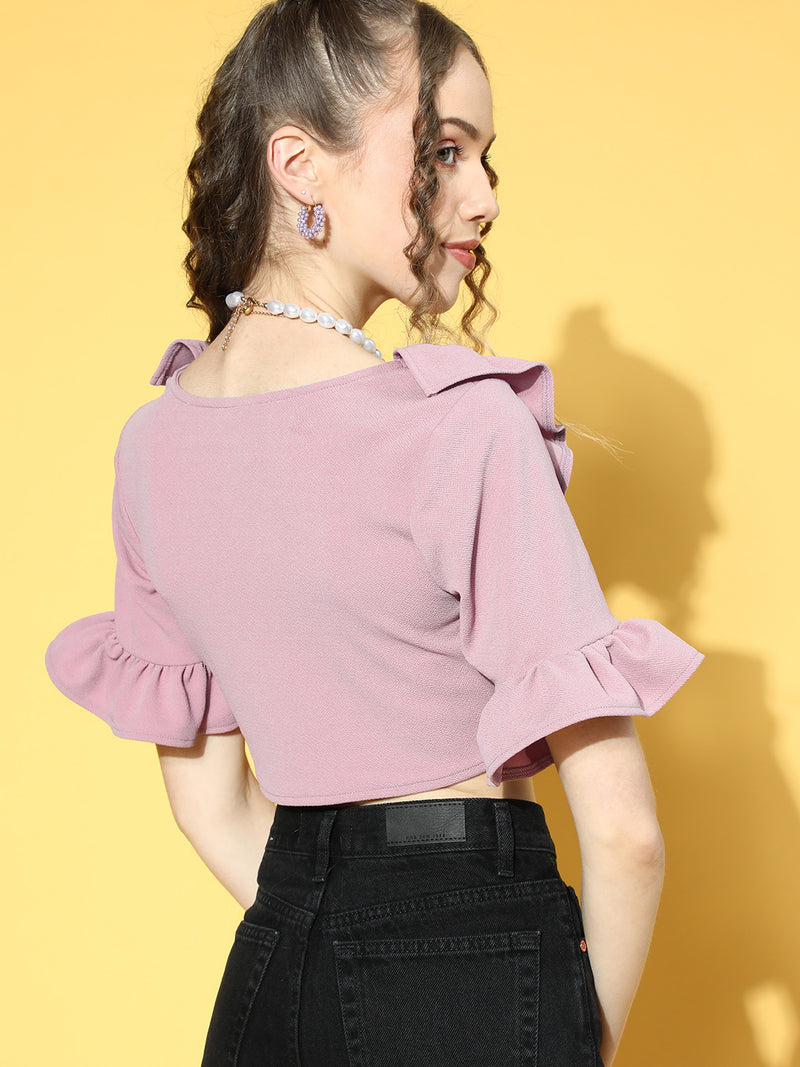 Athena Lavender Square Frill Crop Top