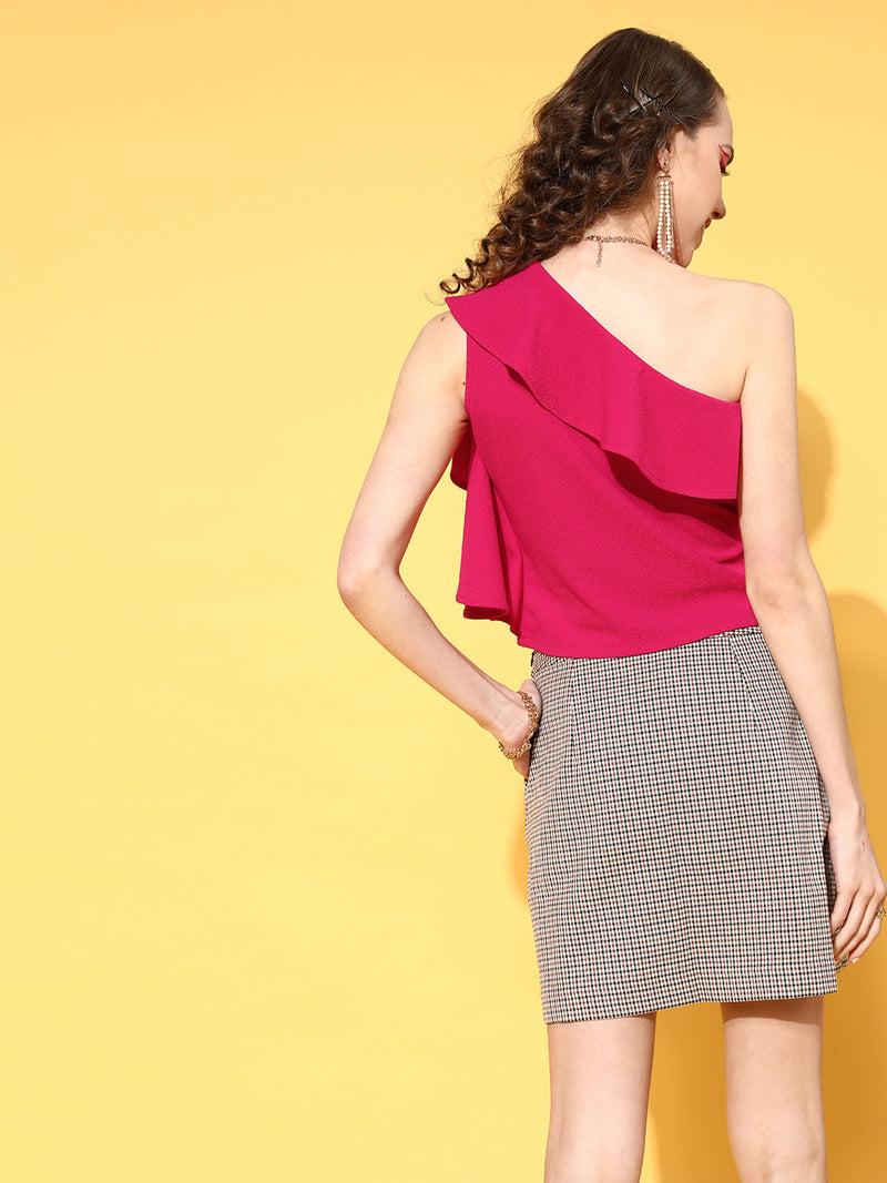 Athena Fuchsia One Shoulder Ruffle Top