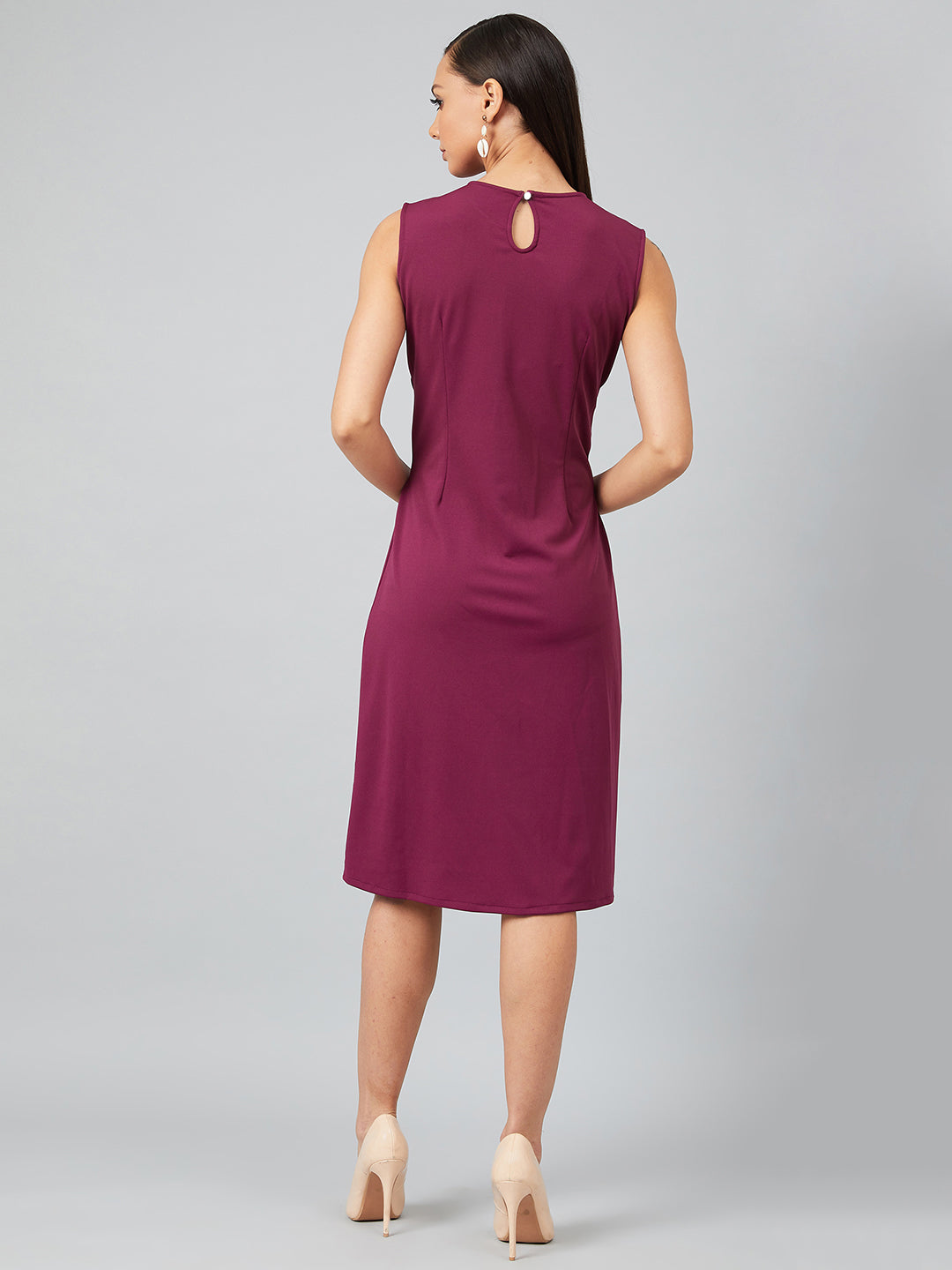 Athena Women Magenta Solid Fit And Flare Dress