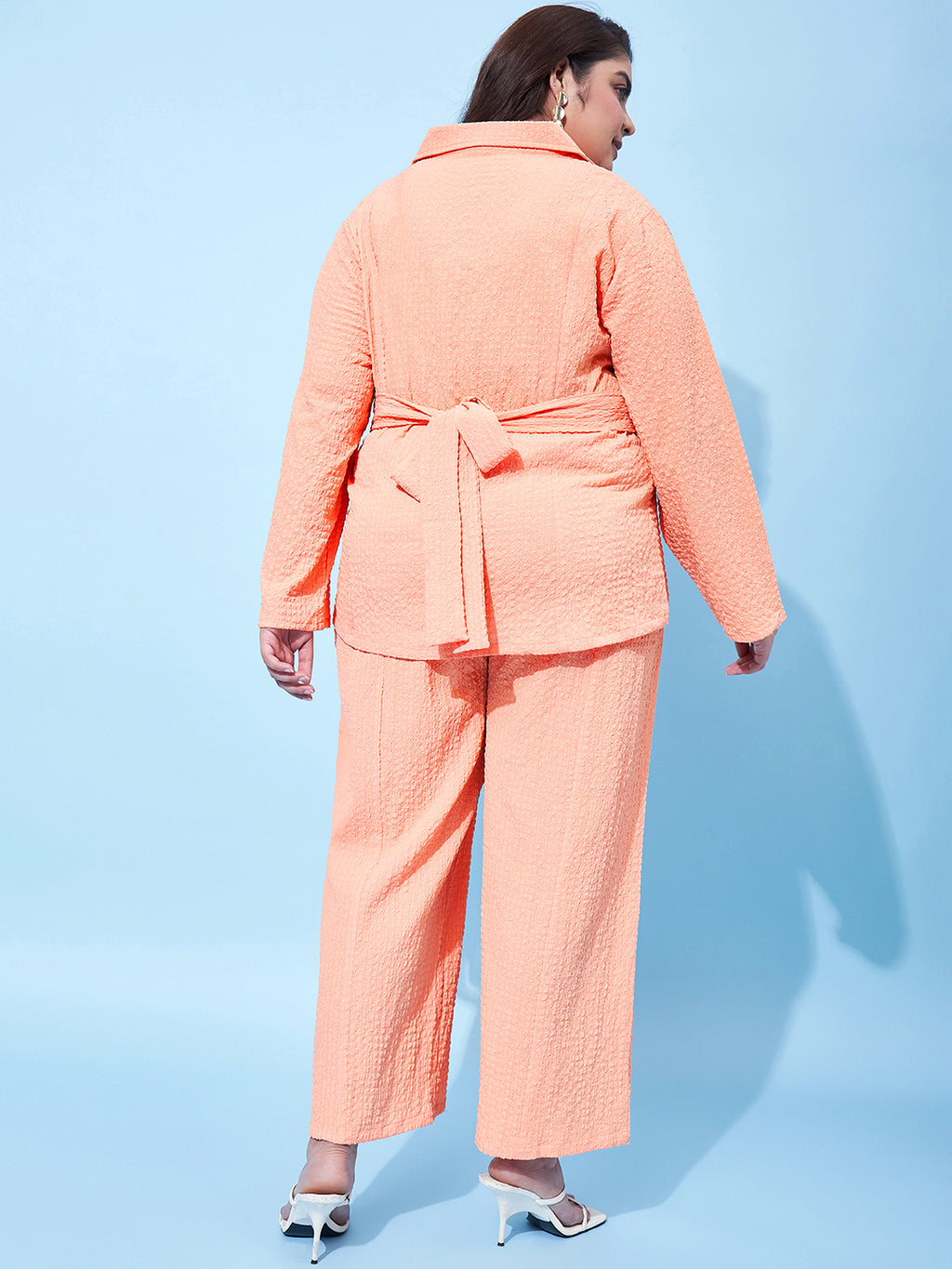 Athena Ample Plus Size Textured Shirt Collar Shirt With Palazzos