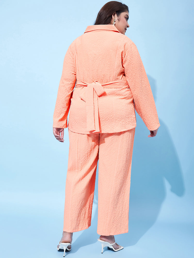 Athena Ample Plus Size Textured Shirt Collar Shirt With Palazzos