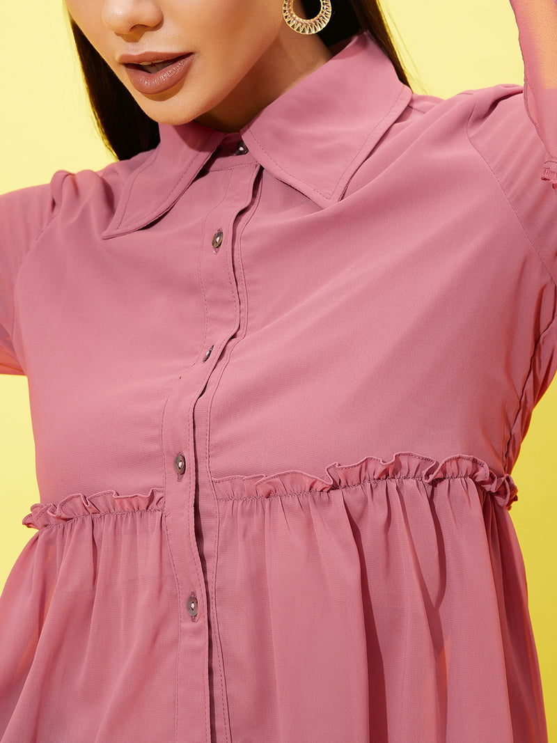 Athena Bell-Sleeve Ruffled Shirt-Style Top