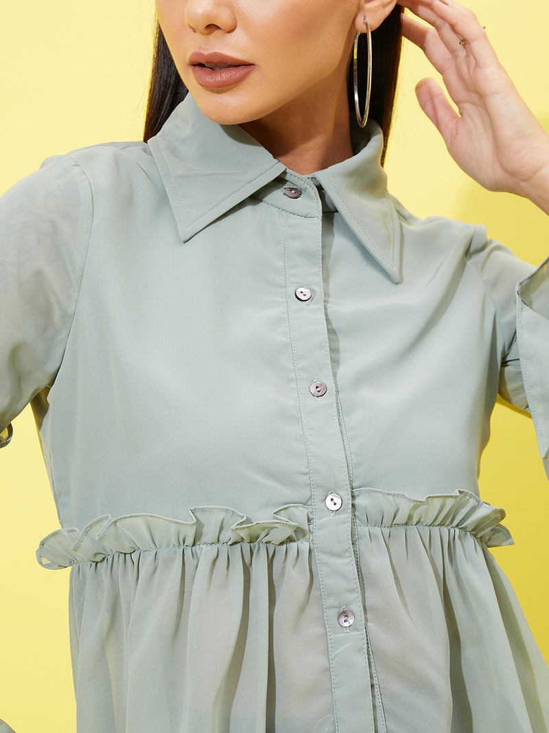 Athena Bell-Sleeves Ruffled Shirt-Style Top