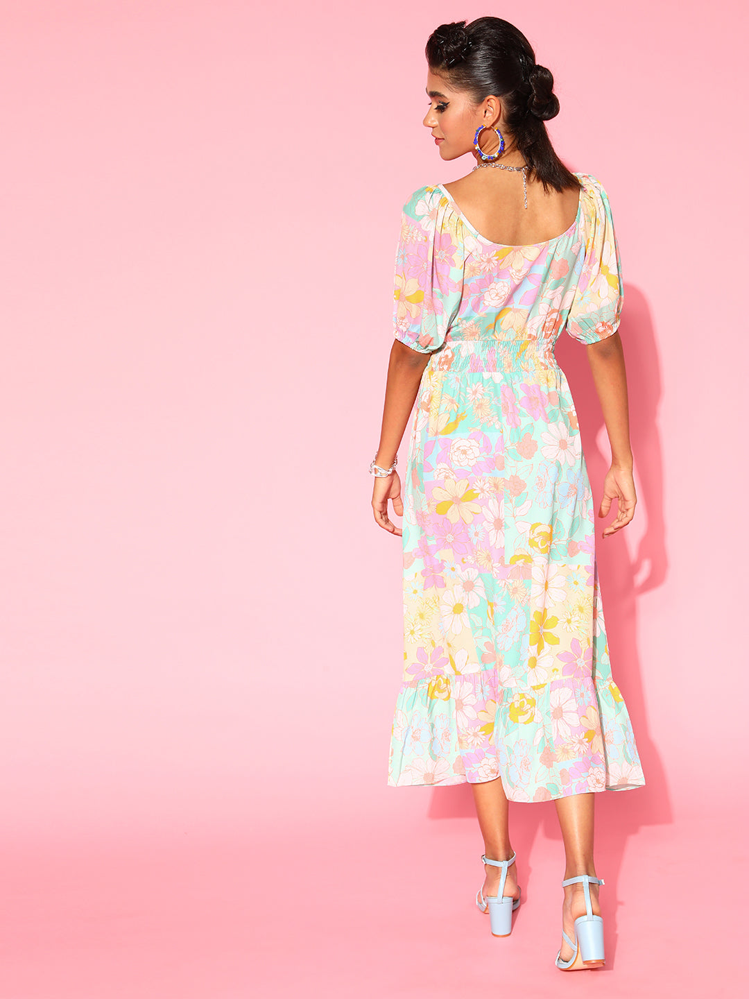 Athena Women Elegant Yellow Floral Sun Dress