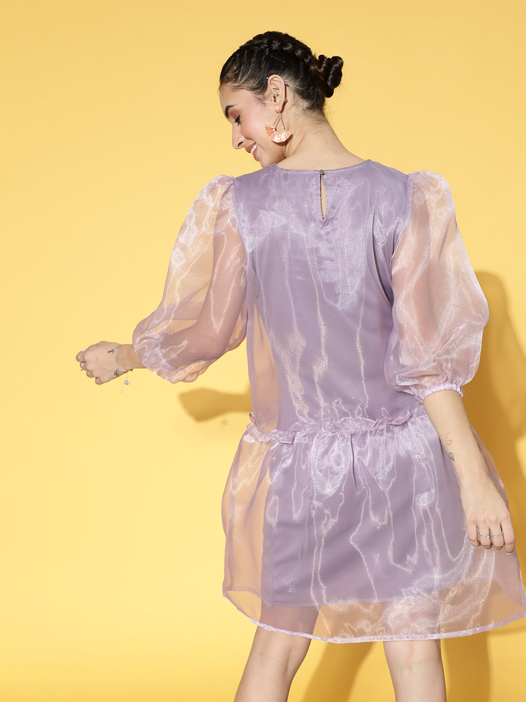 Athena Women Elegant Lavender Solid Volume Play Dress
