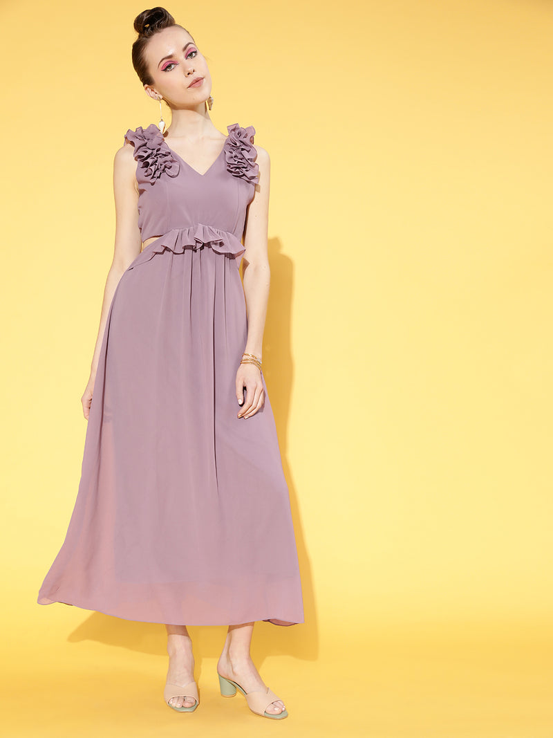 New Season Athena Women Elegant Mauve Solid Cut Out Dress