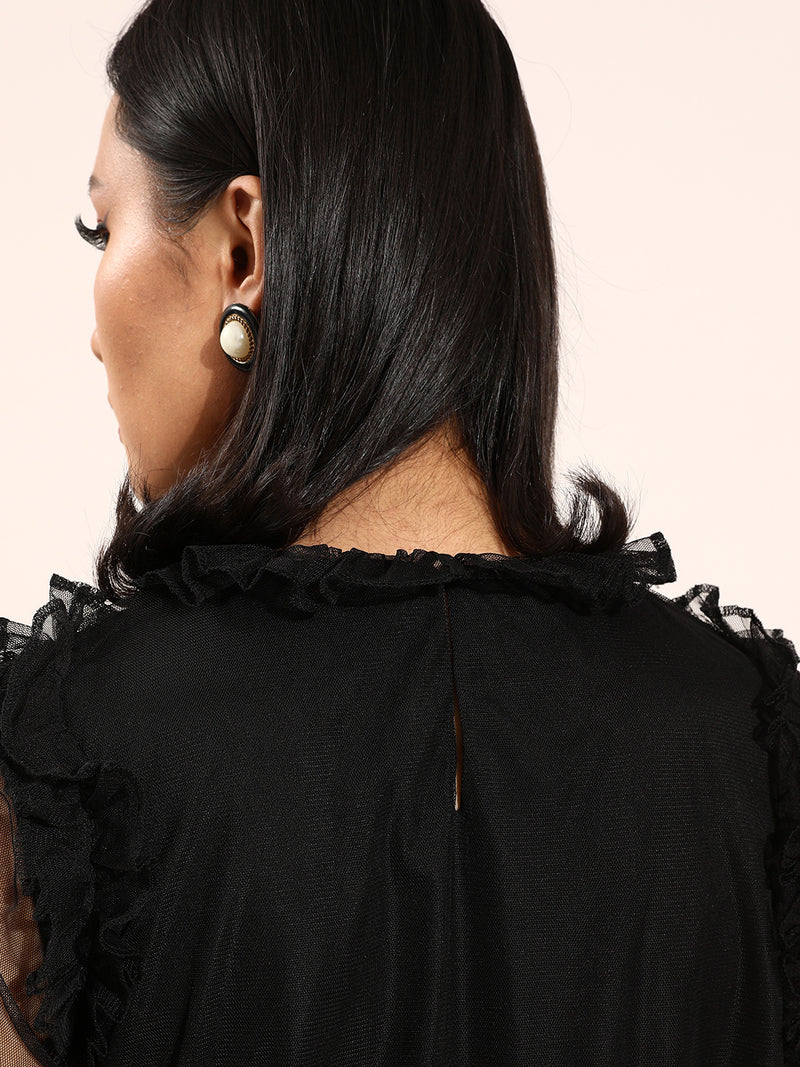 Athena Women Stylish Black Self-Design Top
