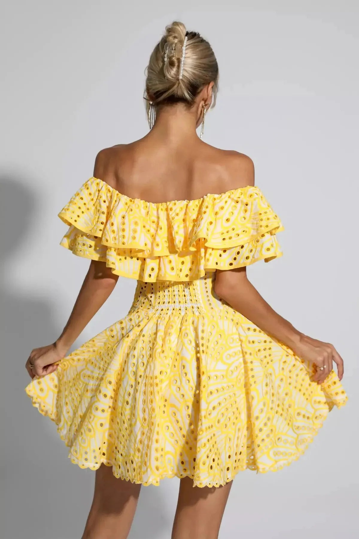 Cutout Ruffle Mini Dress - Yellow