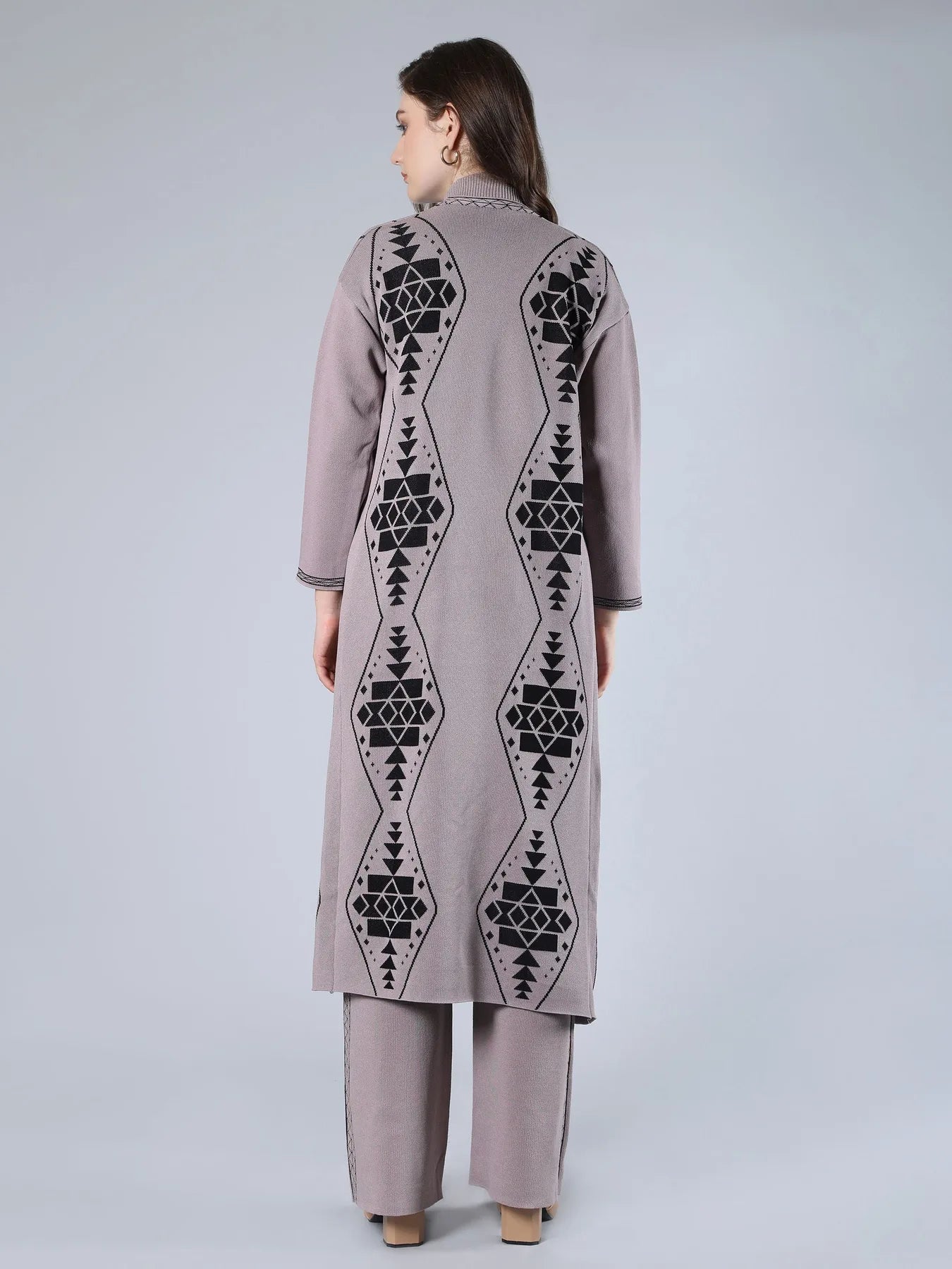Warm Knitted Three Piece Set - Grey