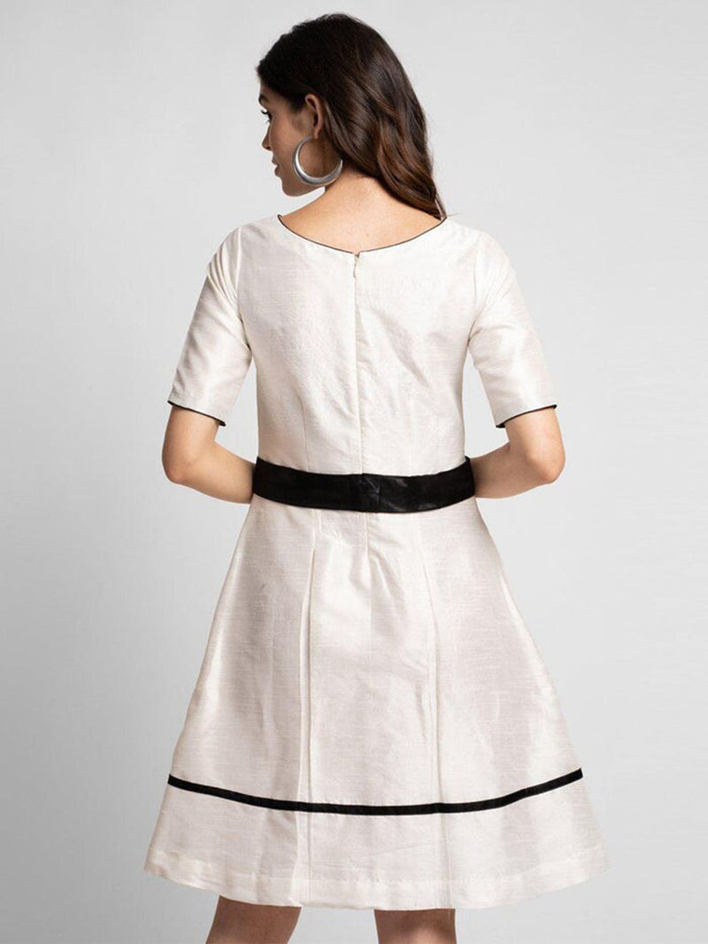 Women Creamy White Dupioni Evening Fit and Flare Dress