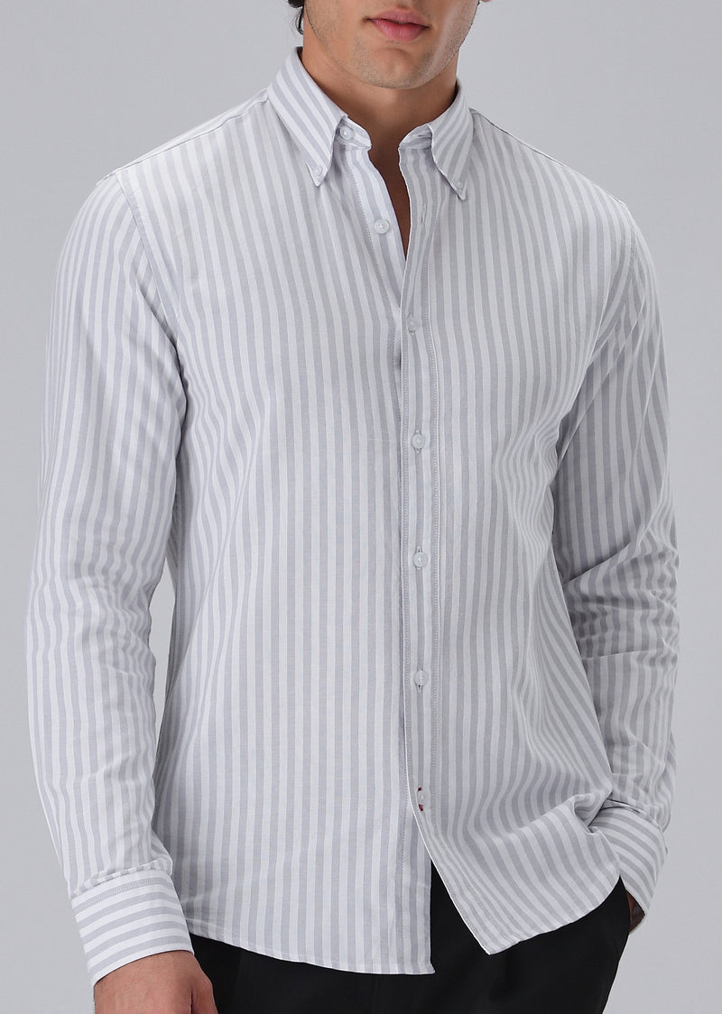 Grey Cotton Oxford Stripe Shirt