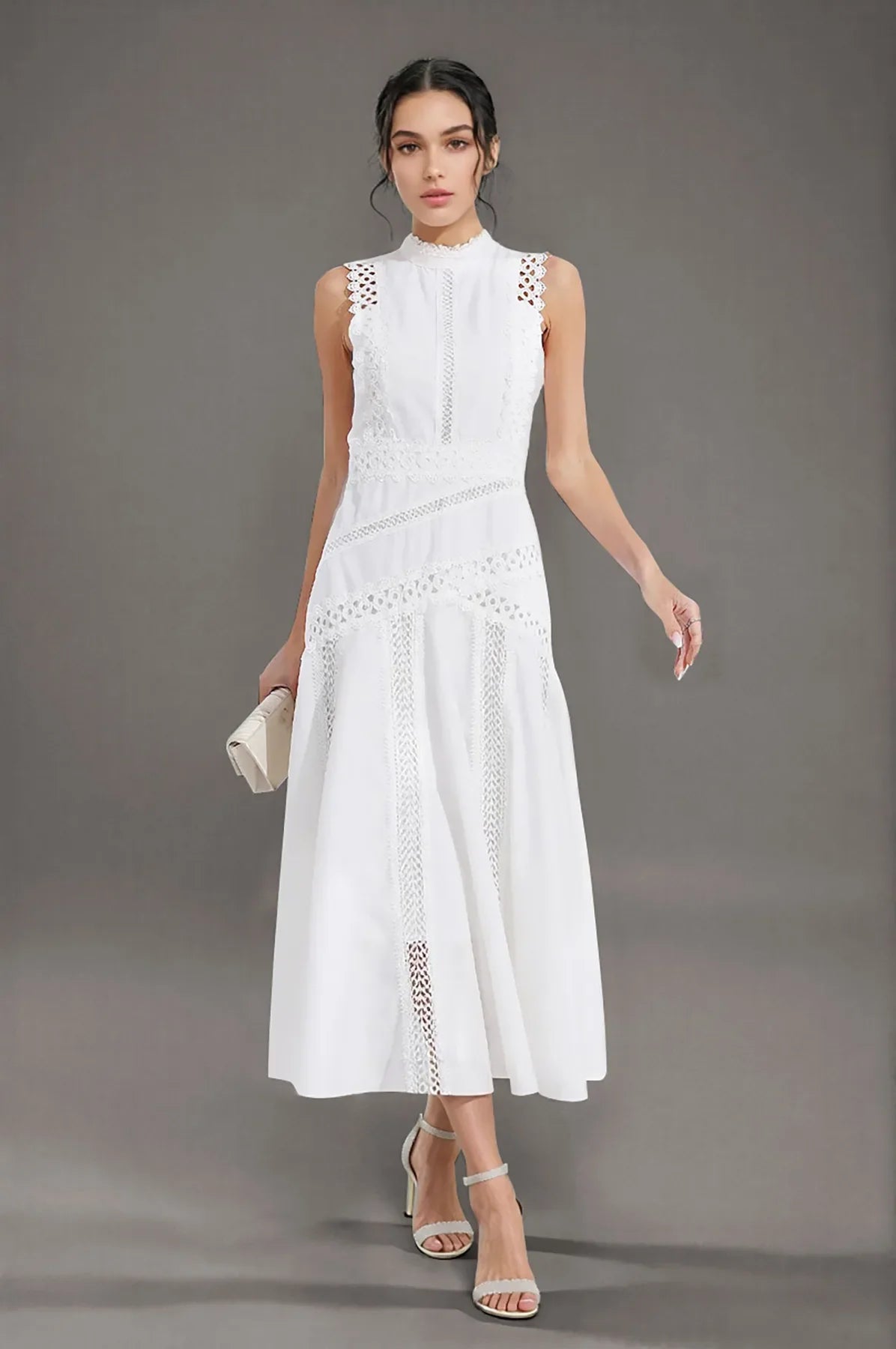 Sleeveless Lace Dress - White