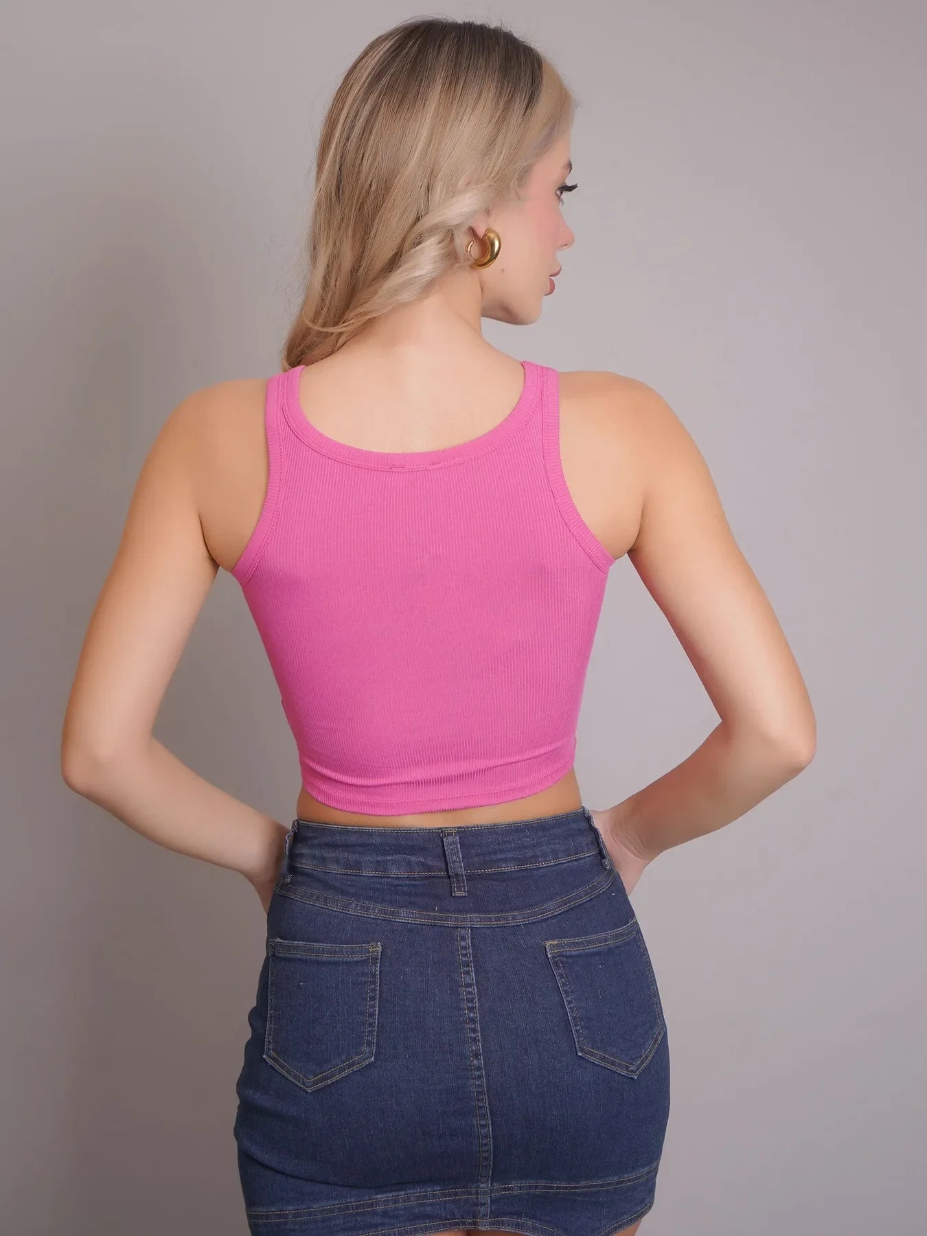 Padded Ribbed Crop Top - Pink