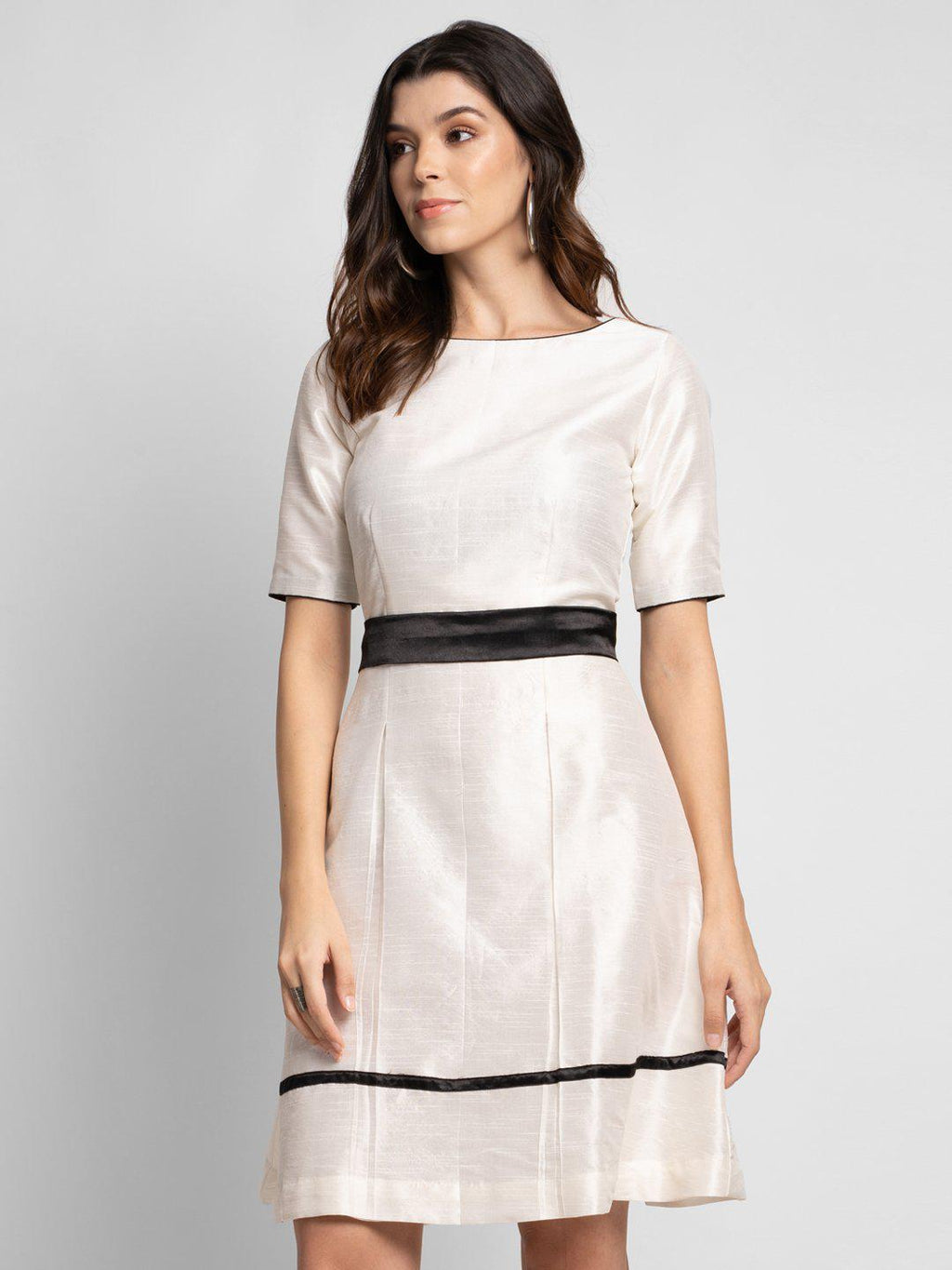 Women Creamy White Dupioni Evening Fit and Flare Dress