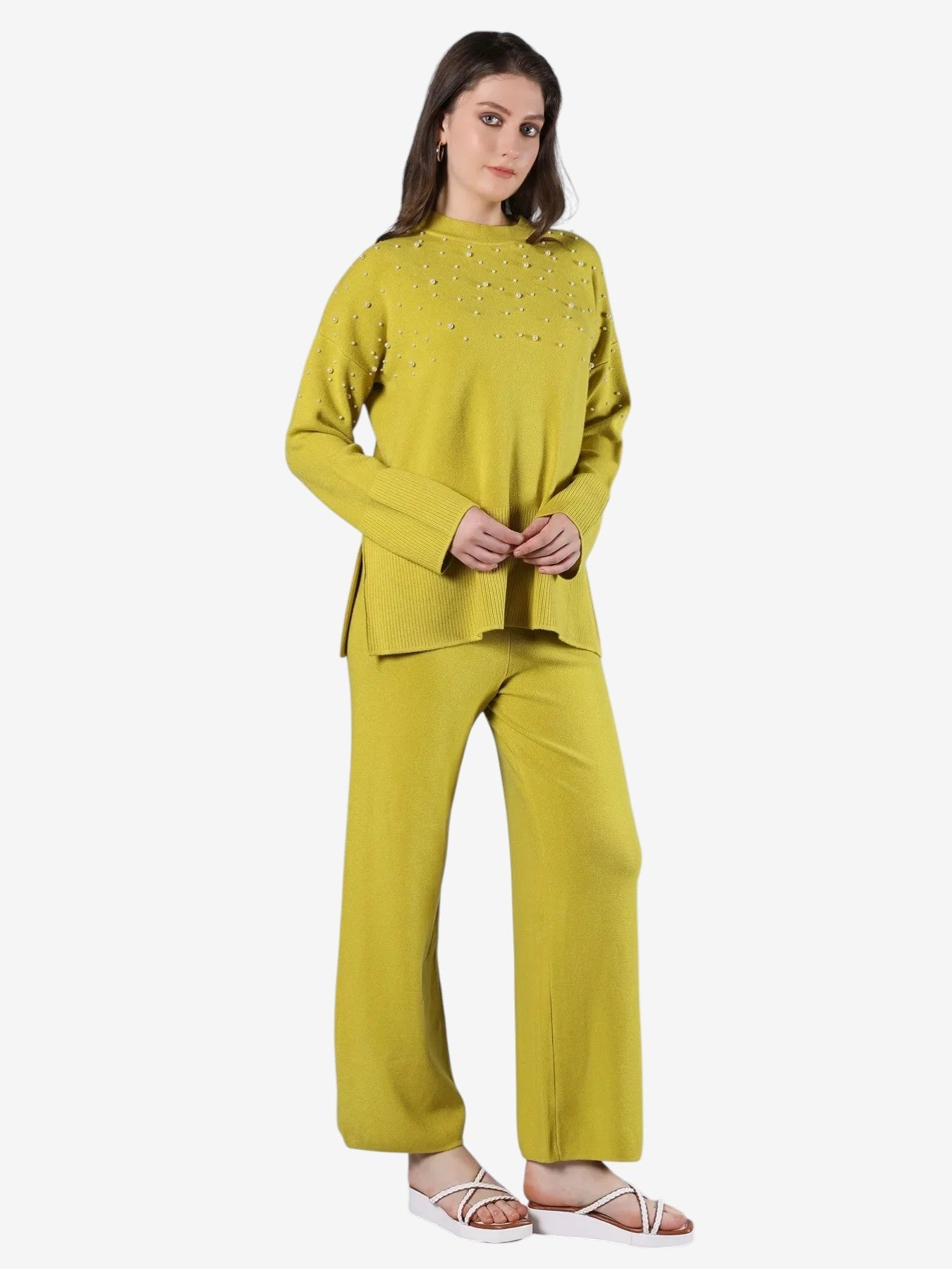 Pearl Detailed Two-Piece Set - Olive