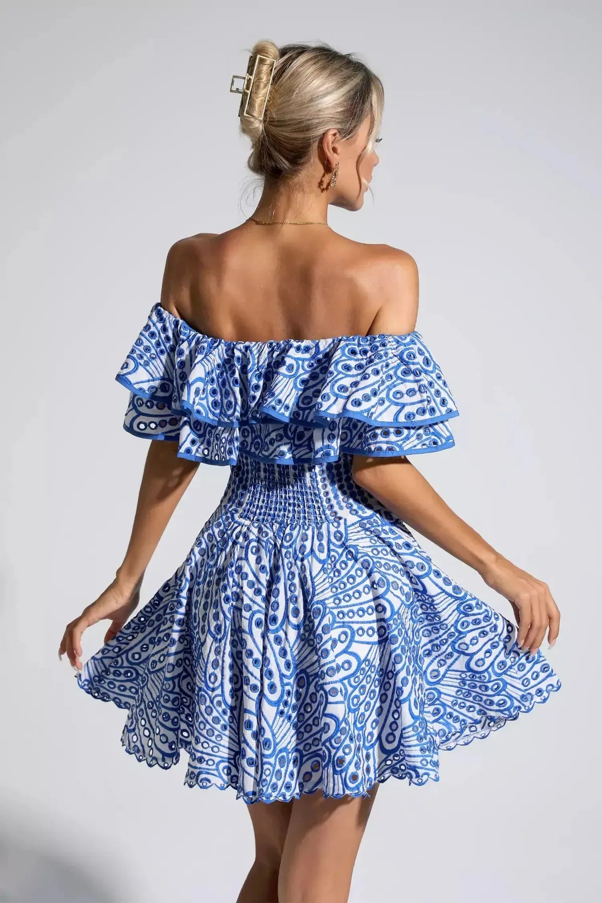 Cutout Ruffle Mini Dress - Blue