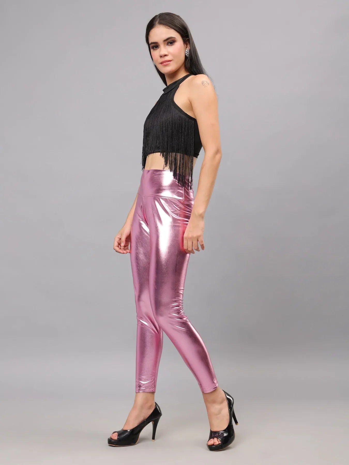 Metallic Shimmer Leggings - Pink