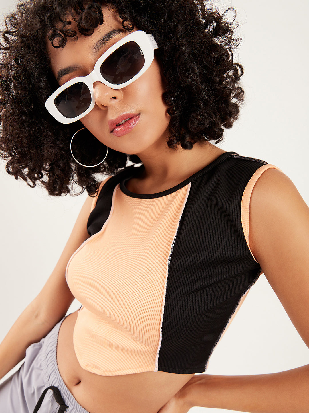 Athena Colourblocked Round-Neck Tank Crop Top