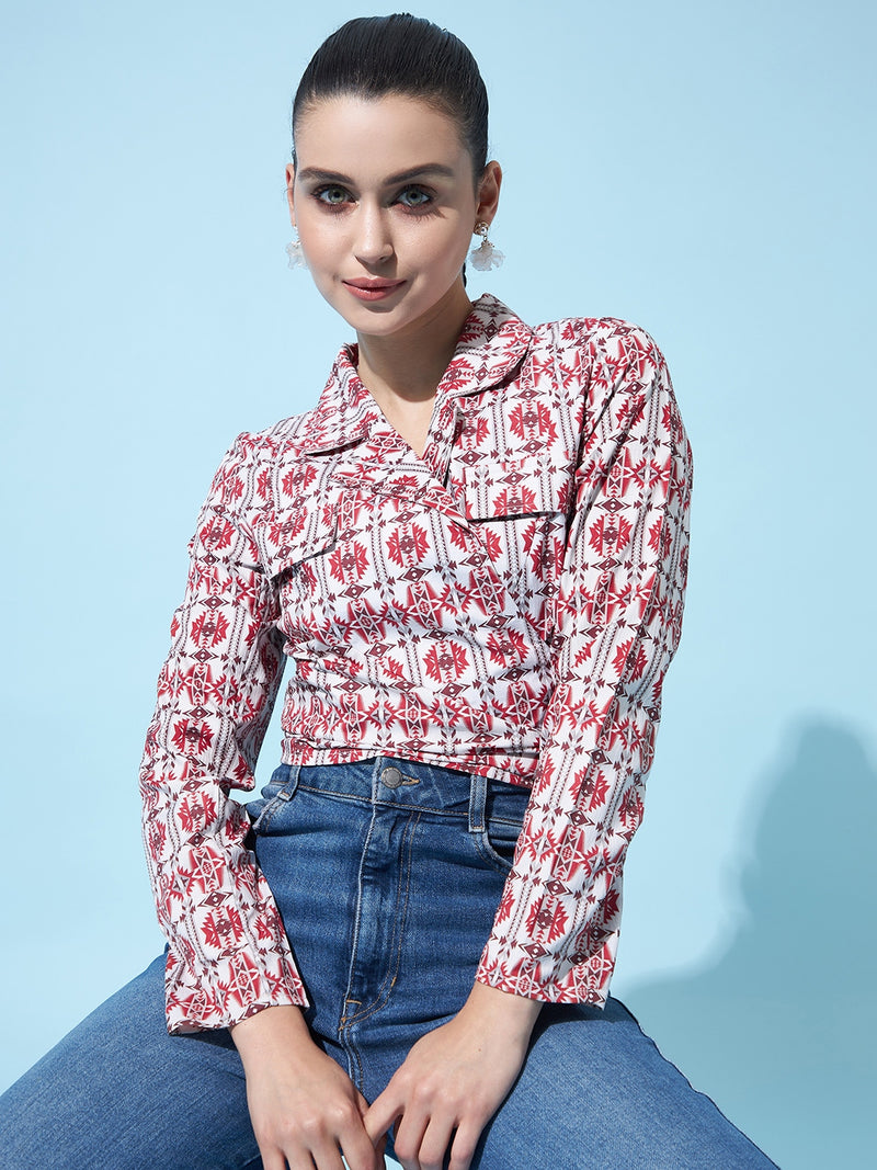 Athena Ethnic Motif Printed Bohemian Wrap Crop Top