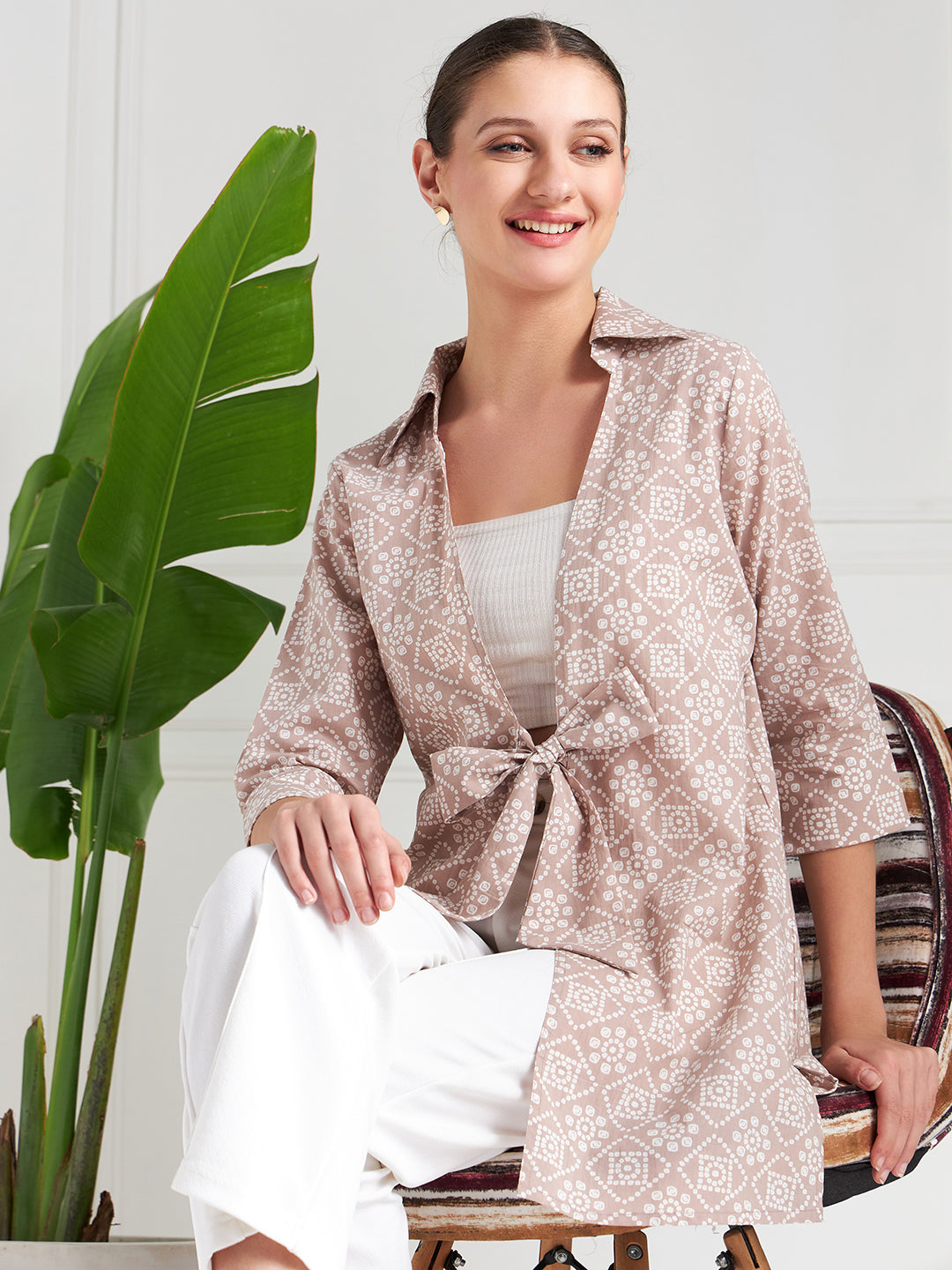 Athena Women Printed Cotton Tie Up Shrug
