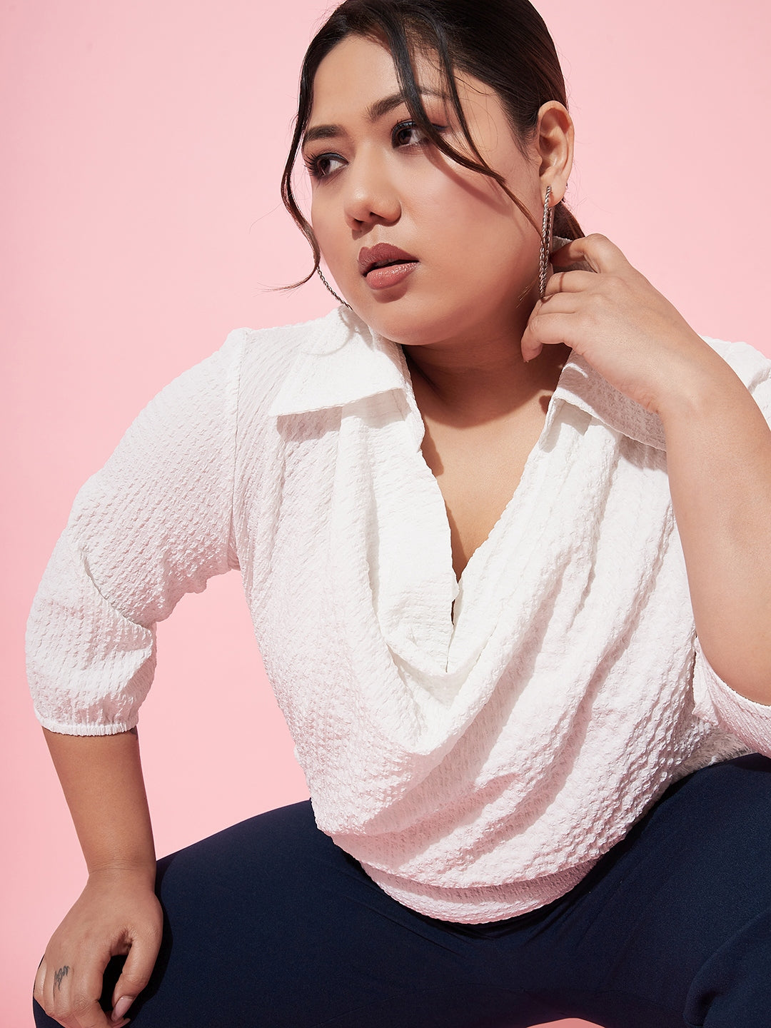 Athena Ample Plus Size Self Designed Cowl Neck Casual Top