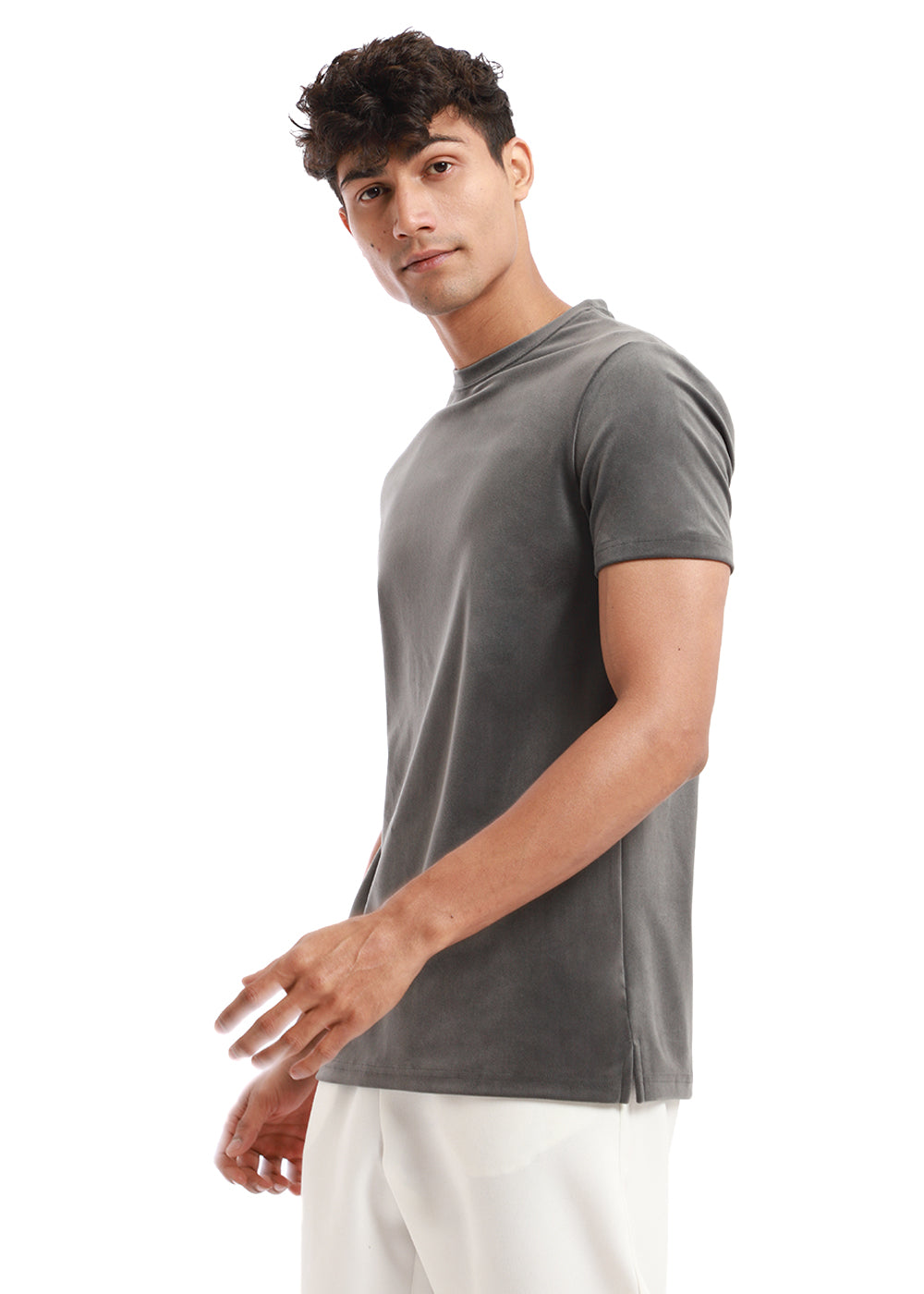 Glacier Gray Plain Suede T-shirt