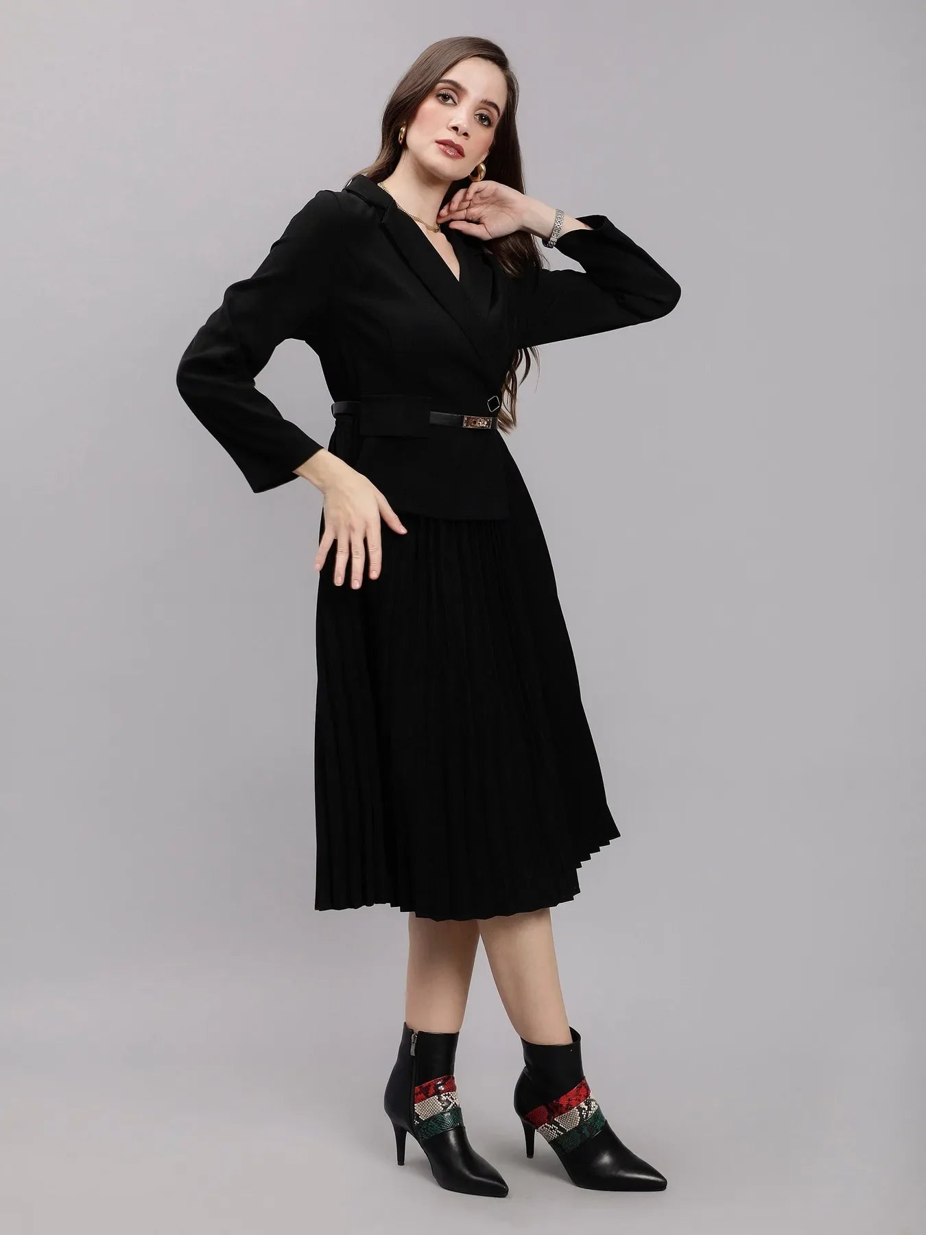 Blazer Pleated Dress - Black