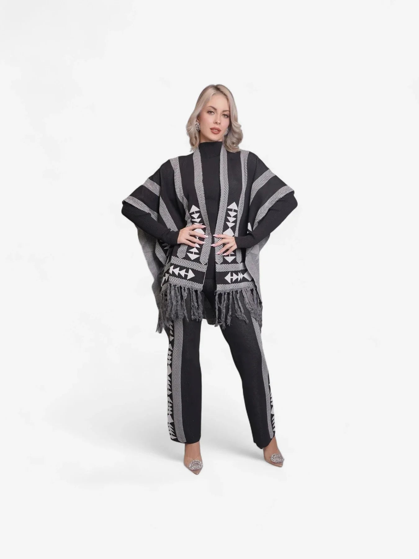 Aztec Printed Three Piece Set - Black