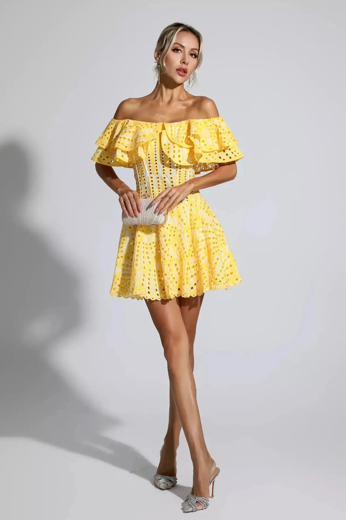 Cutout Ruffle Mini Dress - Yellow