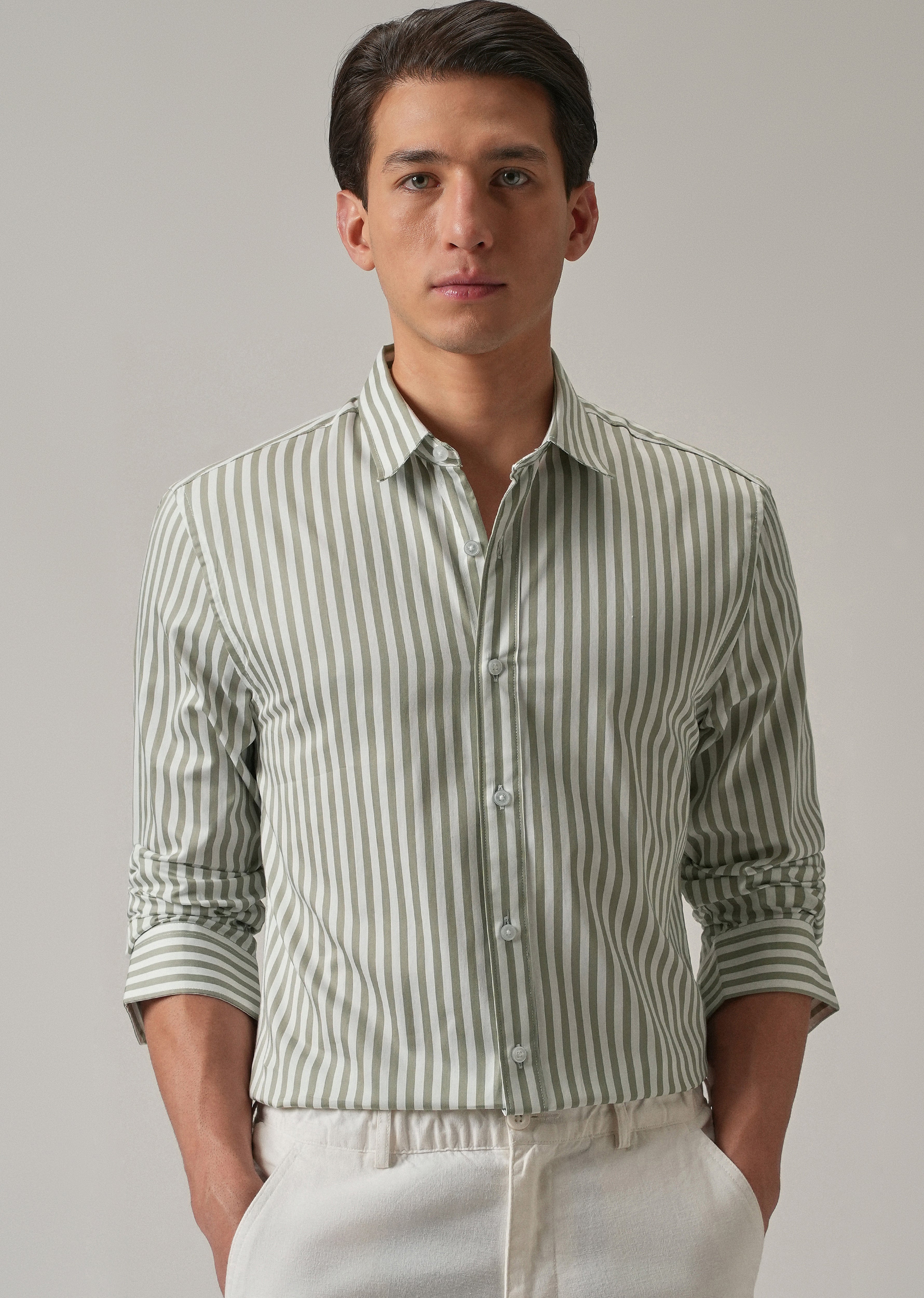 Sage Green Satin Pin Stripe Shirt