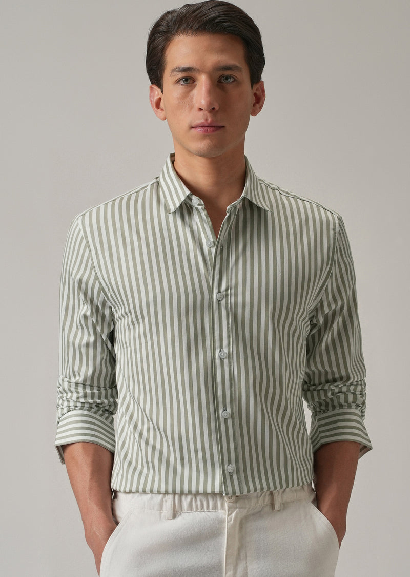 Sage Green Satin Pin Stripe Shirt