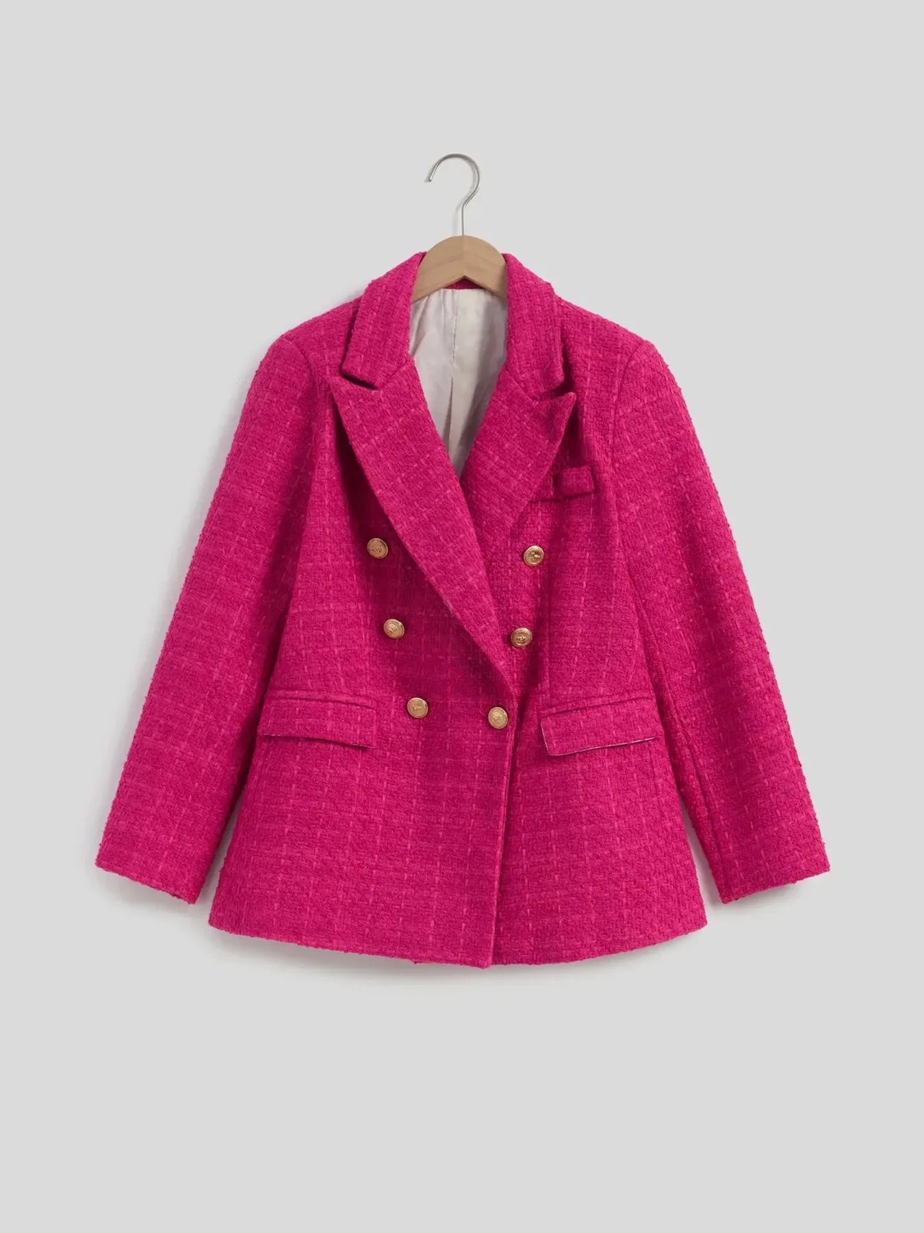 Plaid Tweed Blazer - Fuschia