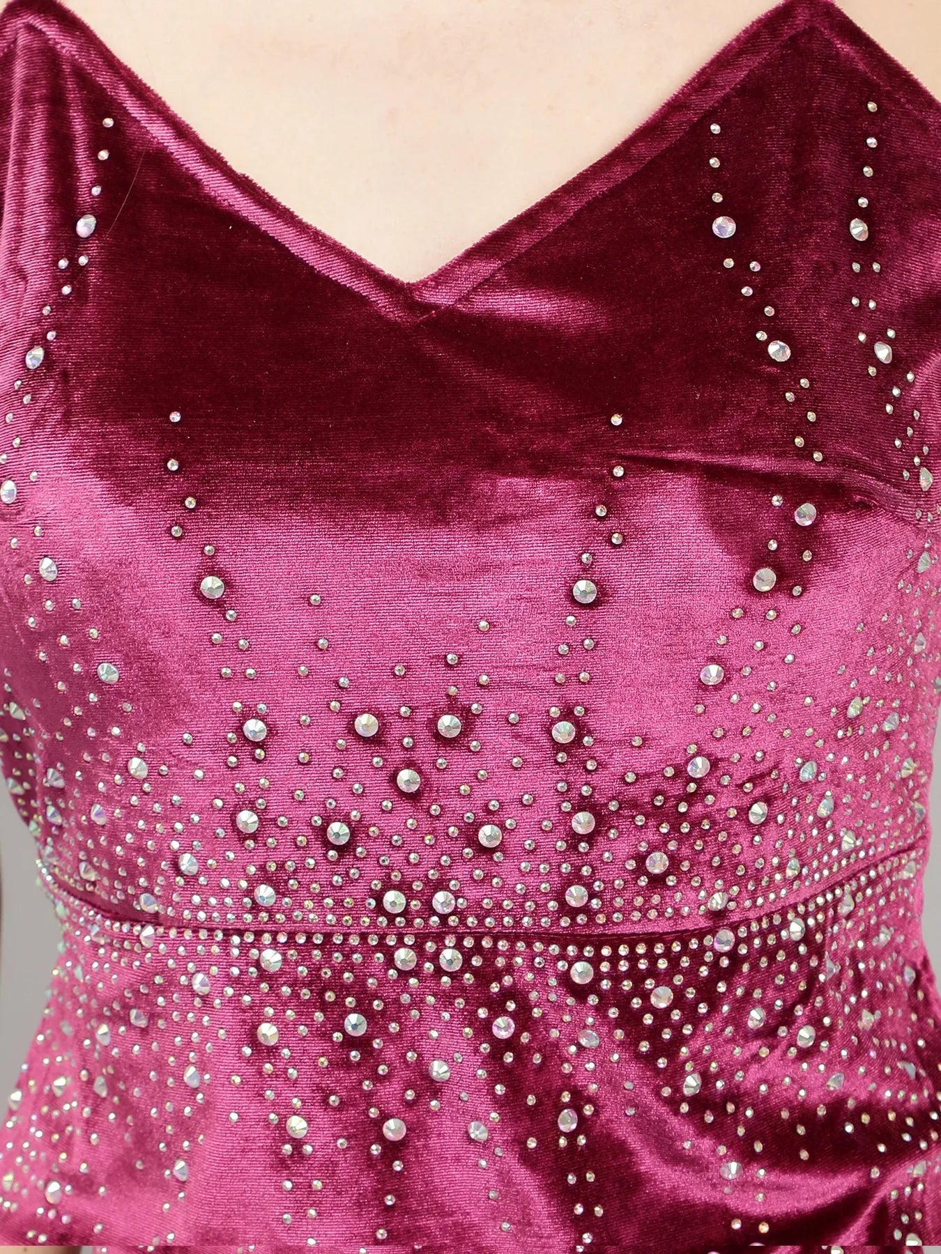 Rhinestones Studded Velvet Strappy Dress - Pink