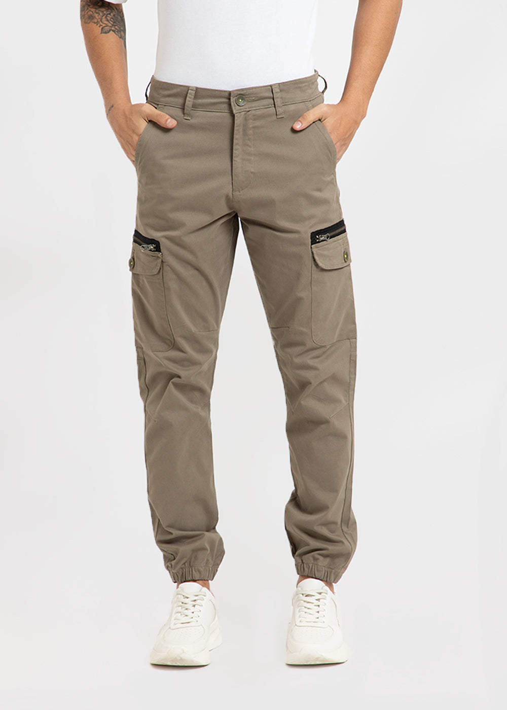 Tan Brown Elasticated Cargo Pant