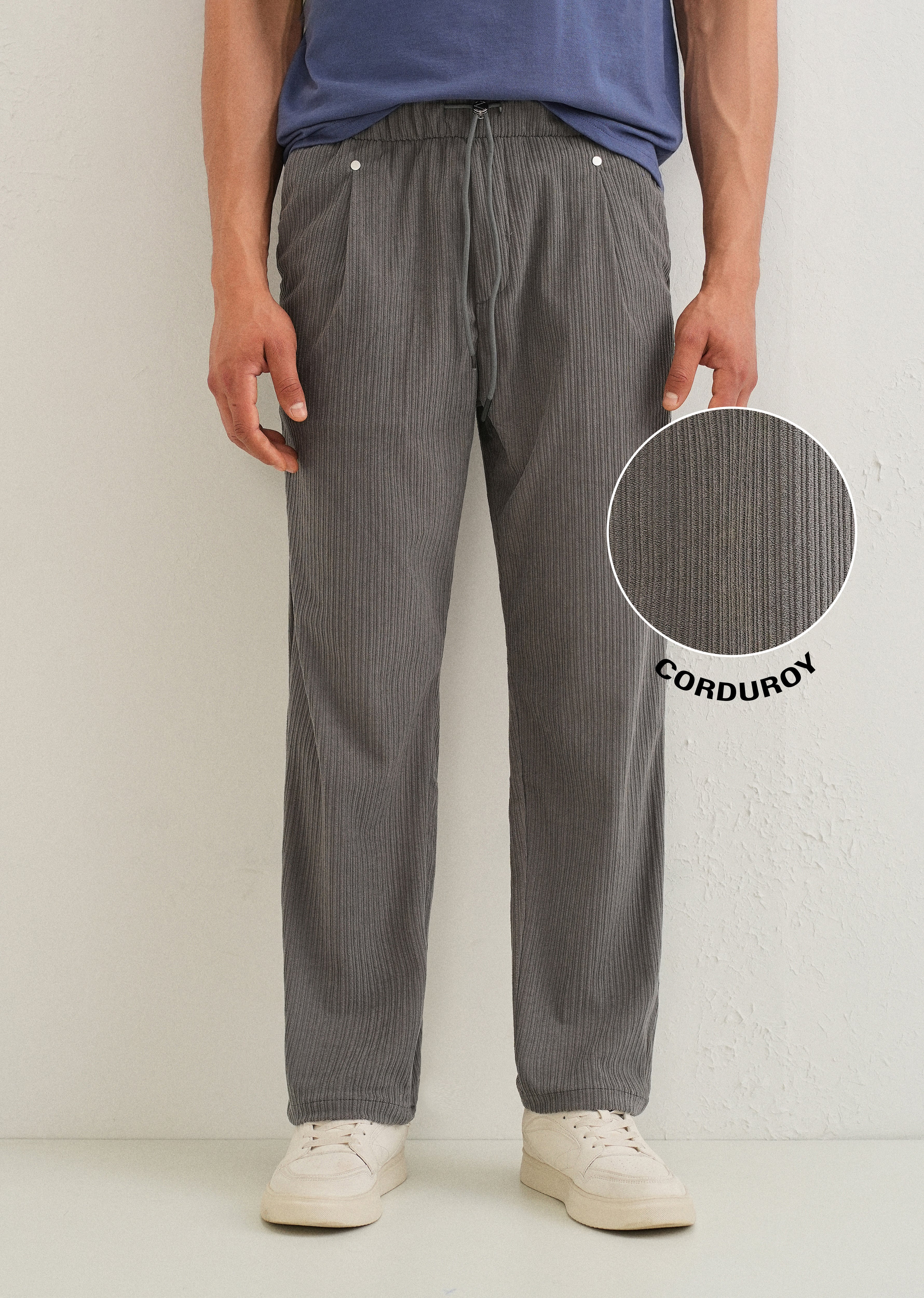 Ash Grey Drawstring Corduroy Pant