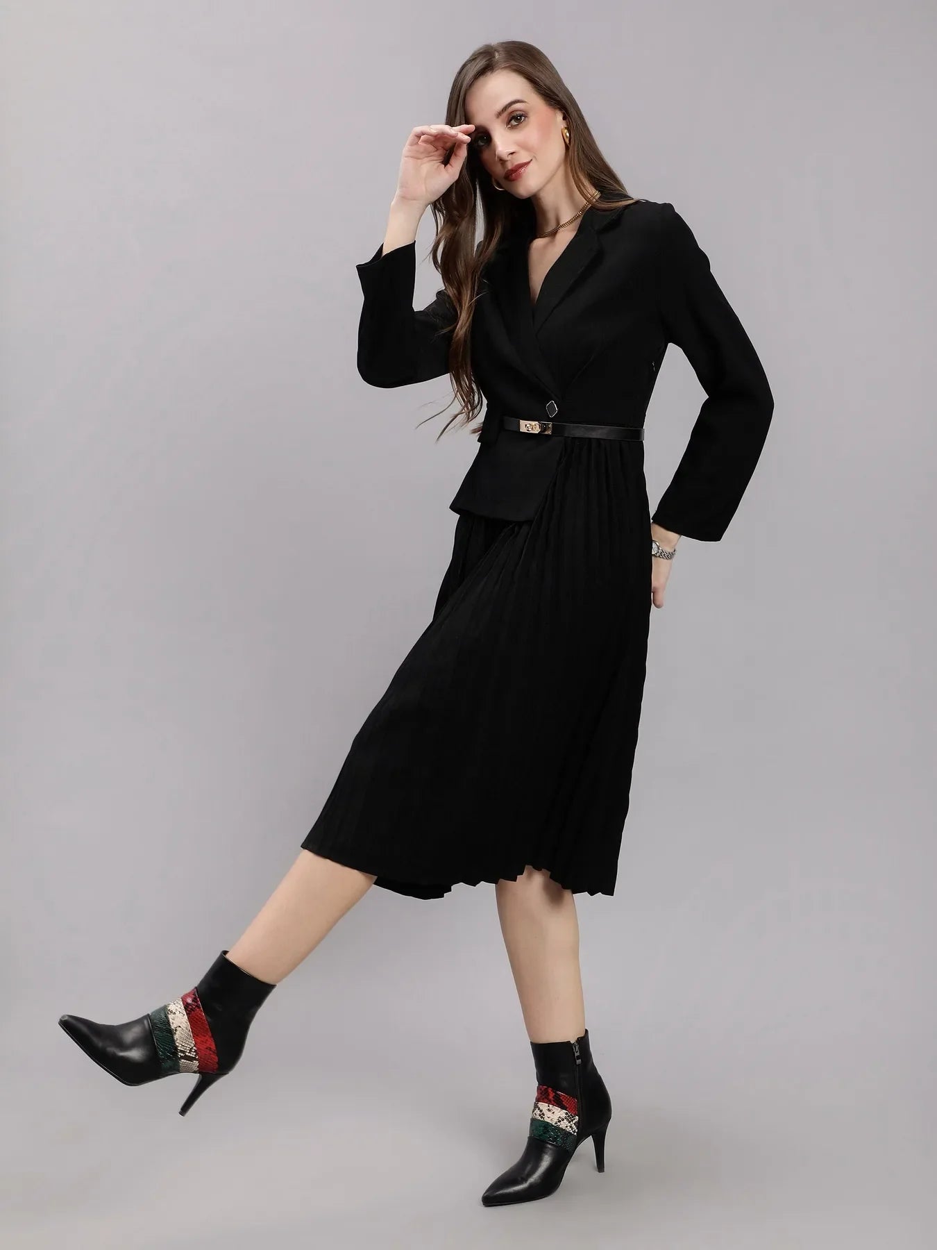 Blazer Pleated Dress - Black