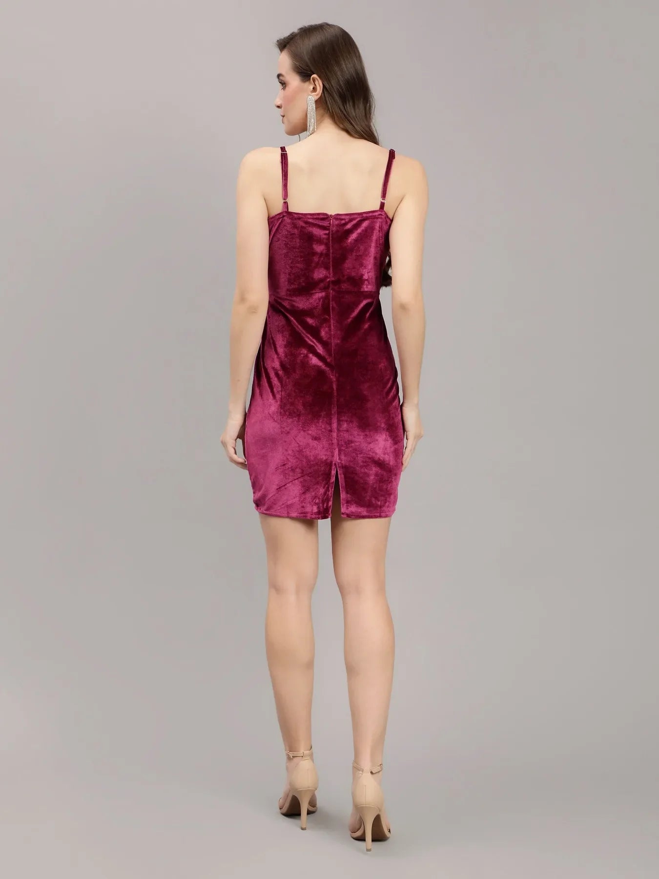 Rhinestones Studded Velvet Strappy Dress - Pink