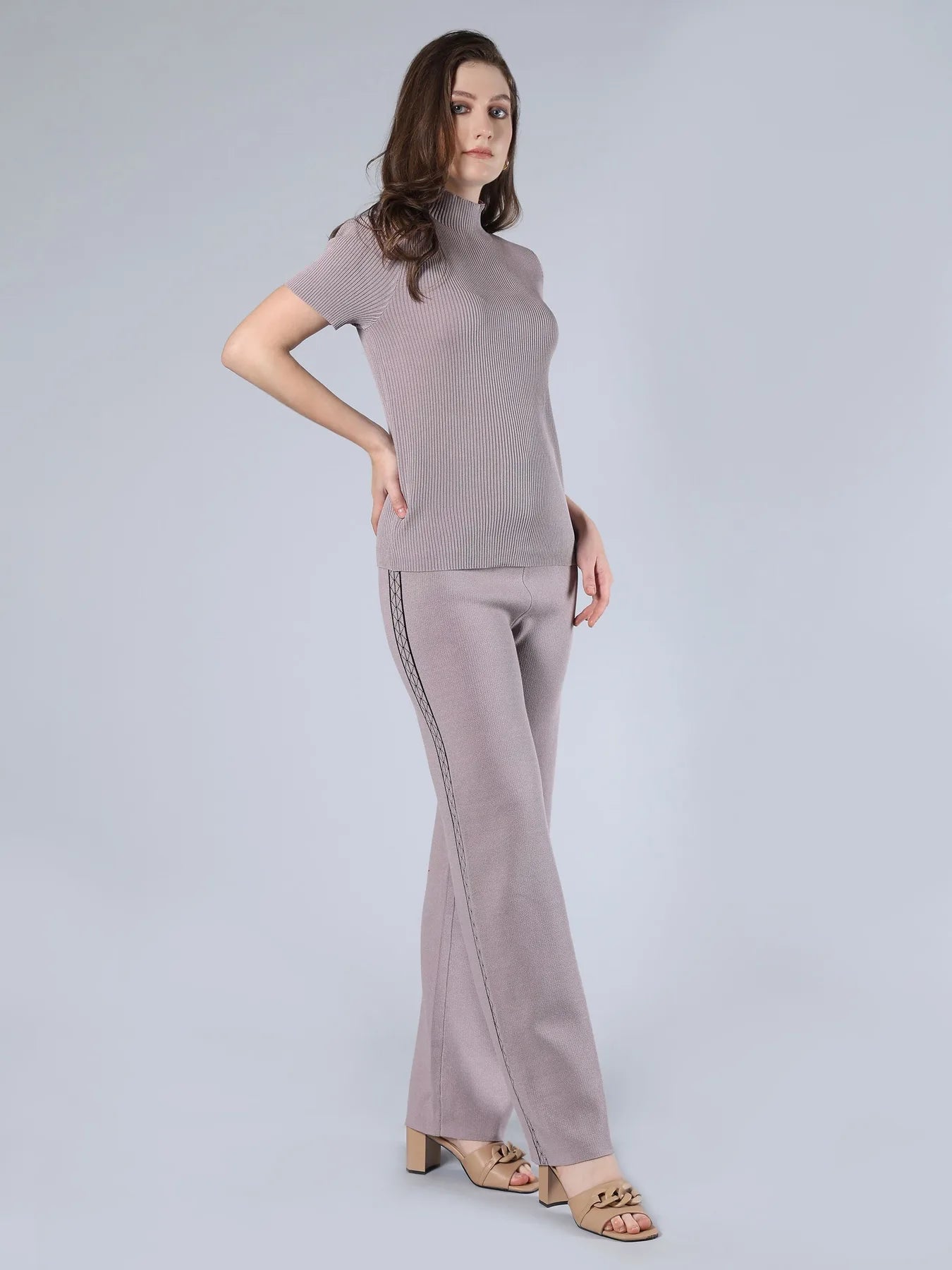 Warm Knitted Three Piece Set - Grey
