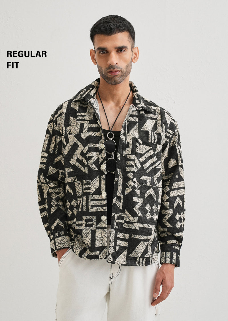 Beige Black Regular Fit Shacket