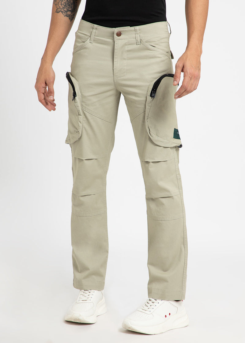 Ecru Zipper Cargo Pant