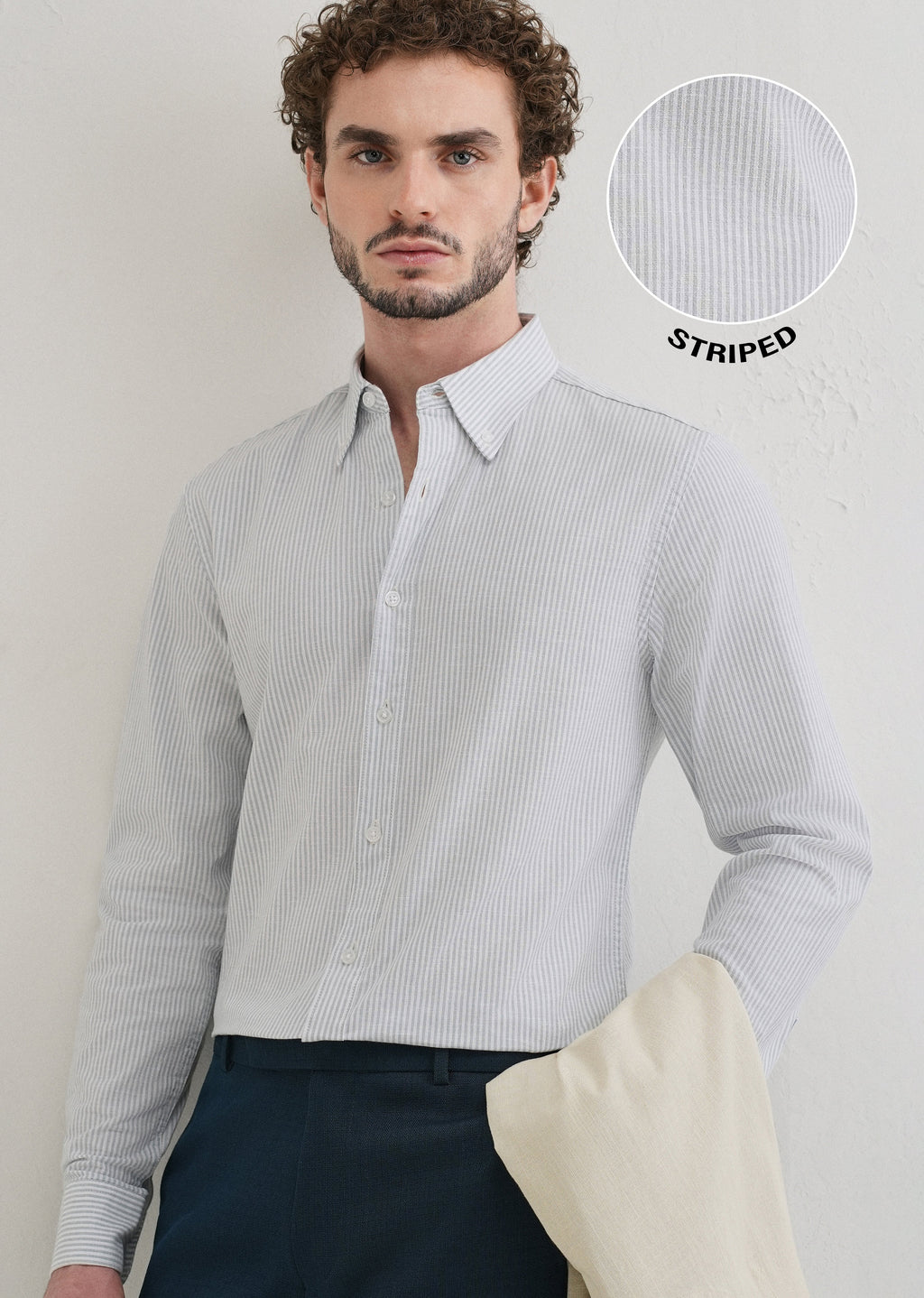 Light Blue Striped Cotton Linen Shirt