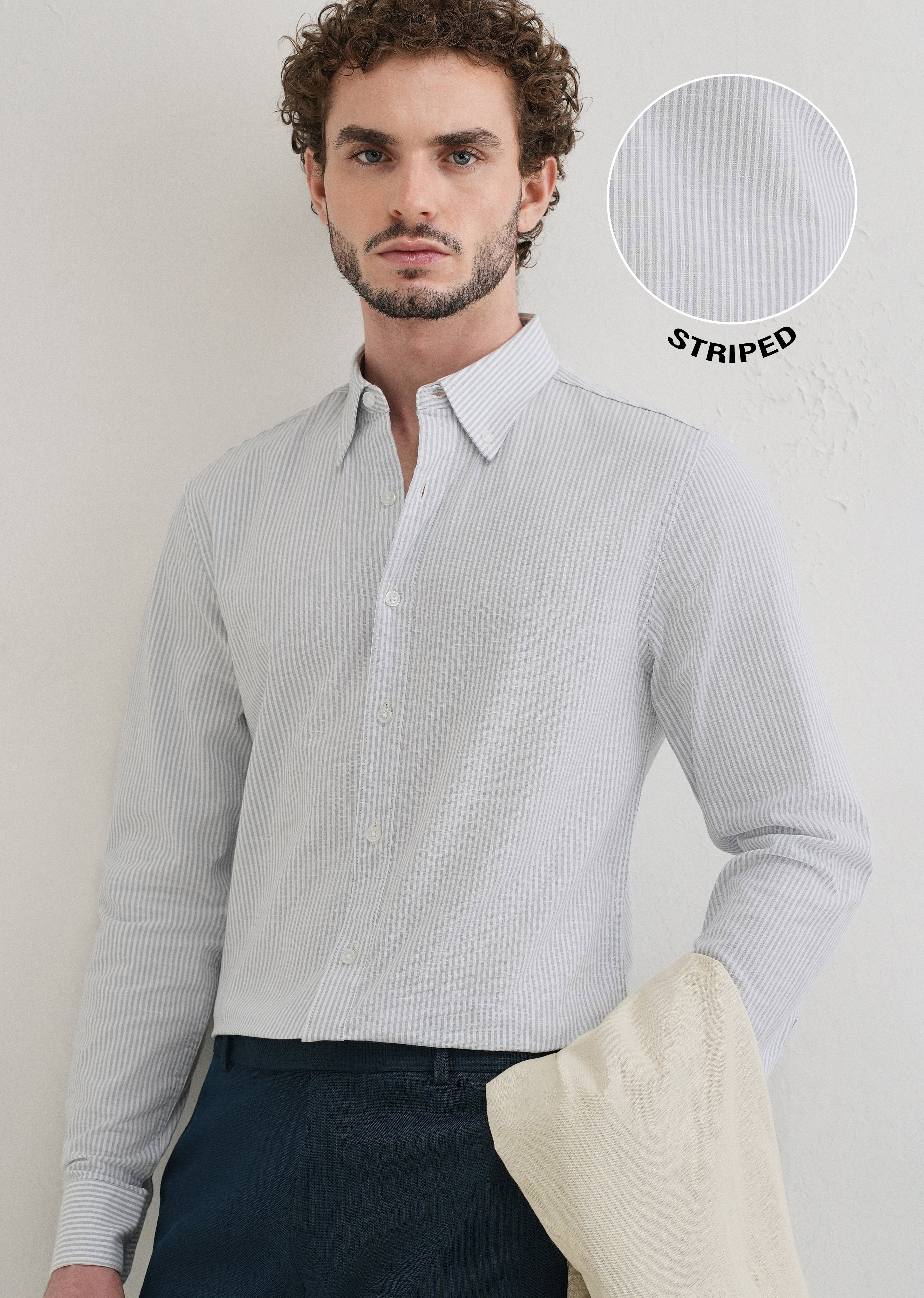 Light Blue Striped Cotton Linen Shirt