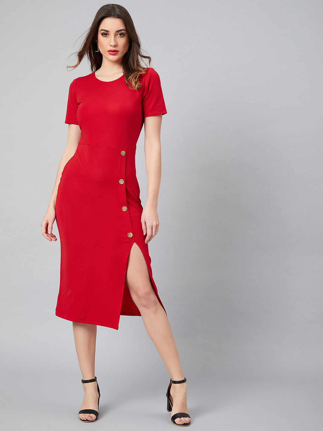 Athena Women Red Solid Sheath Dress