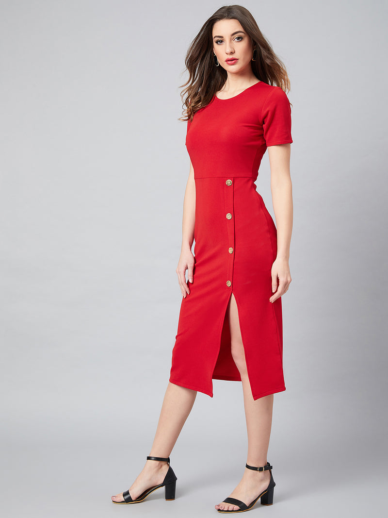Athena Women Red Solid Sheath Dress